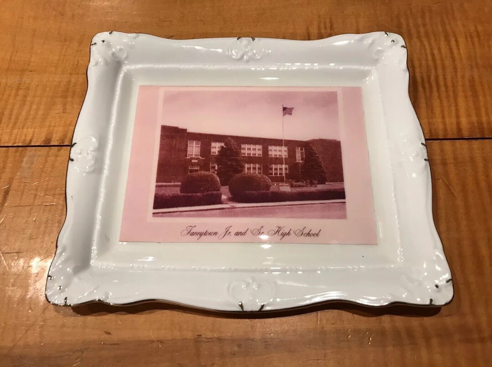 Taneytown Maryland High School porcelain plate tray Photograph Vintage 1955 MINT