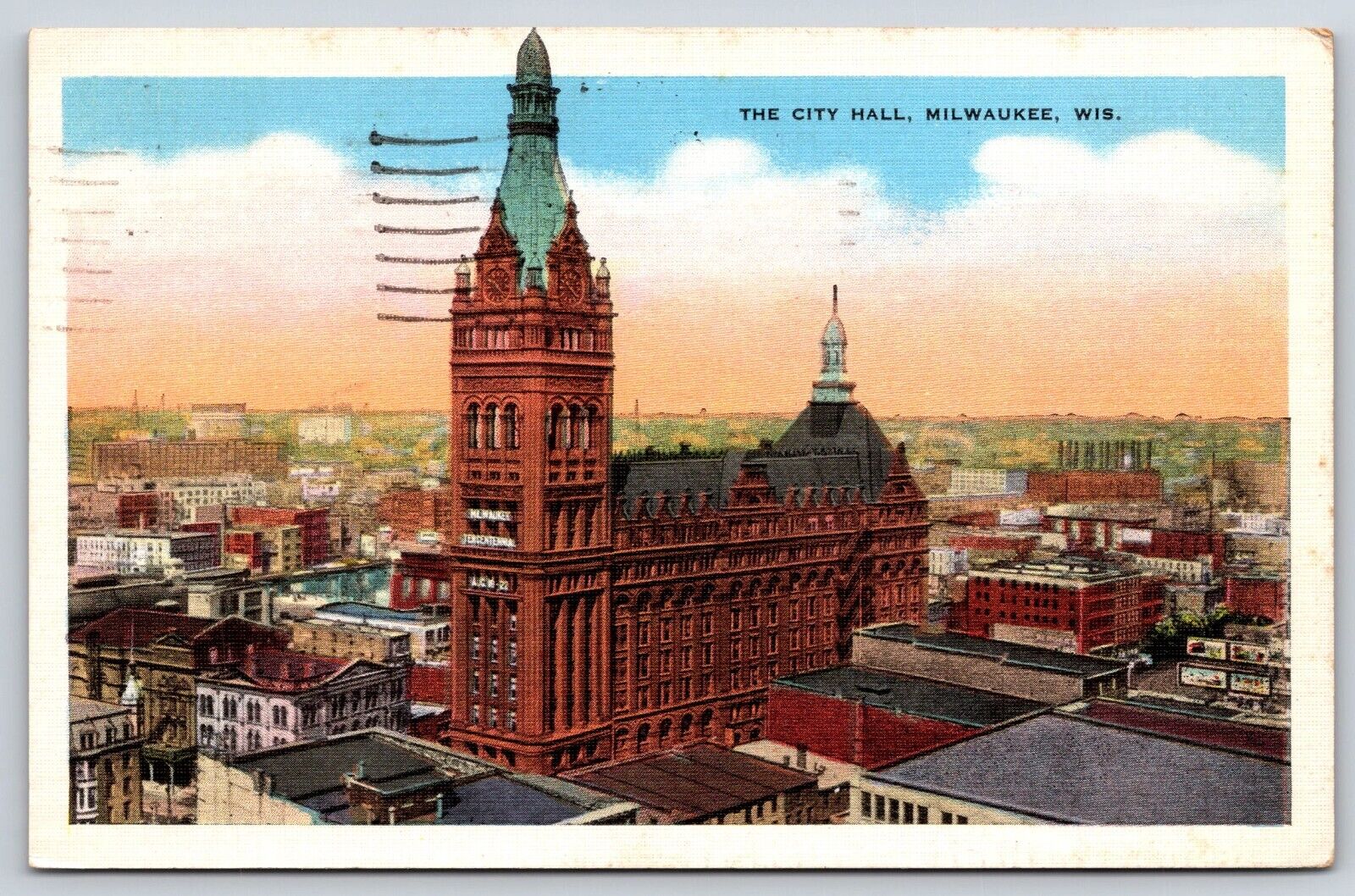 Original Vintage Antique Postcard City Hall Tower Landscape Milwaukee Wisconsin