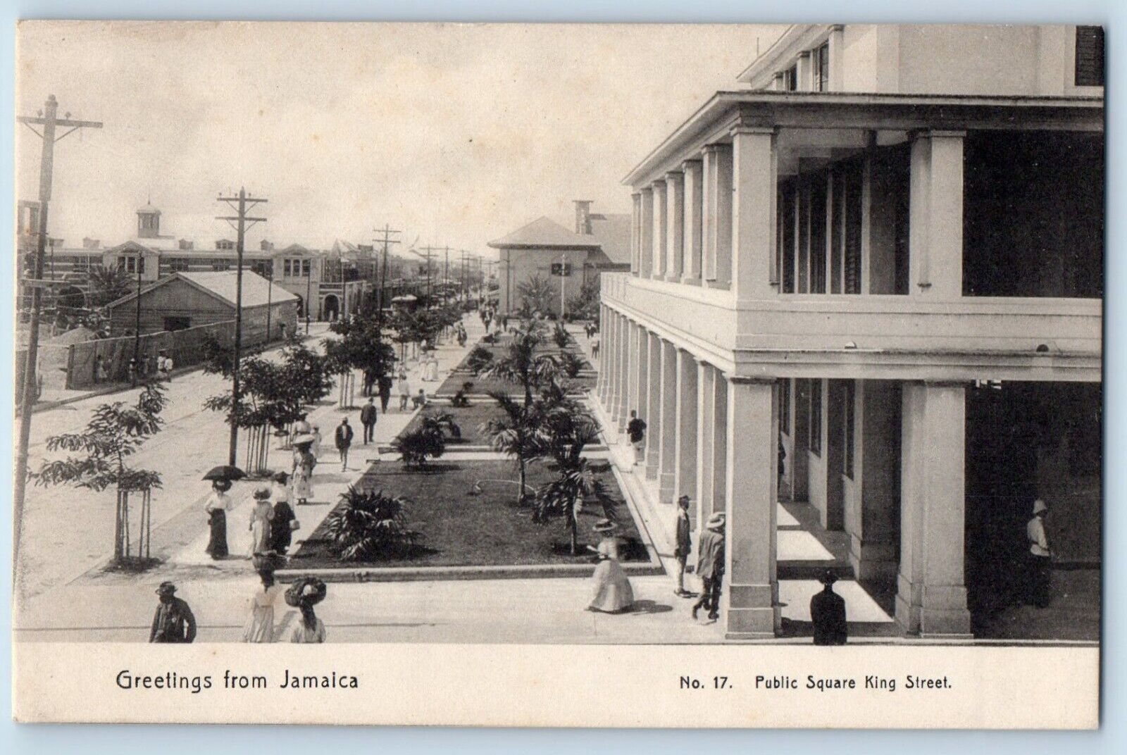 Postcard Greetings from Jamaica Public Square King Street c1910 Antique Unposted