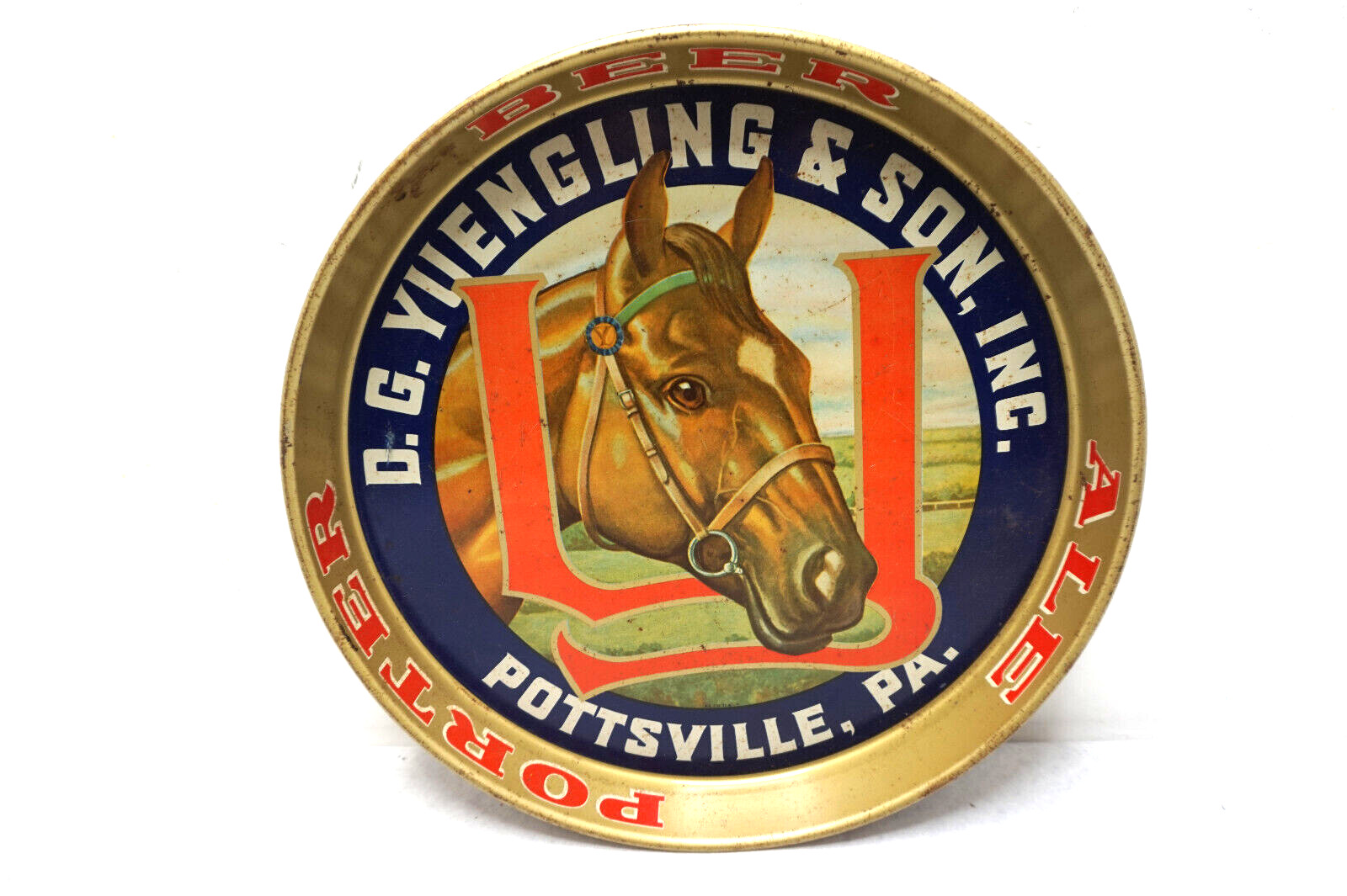 ANTIQUE PORTER BEER TRAY DG YUENGLING SON POTTSVILLE PA ALE PORTER 1940s HORSE