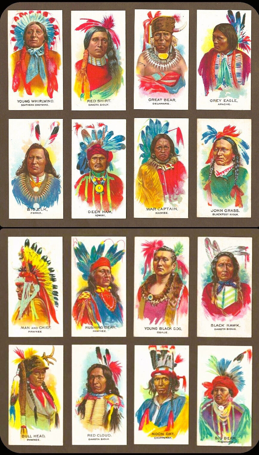 1930 BRITISH AMERICAN TOBACCO Lot of 16 INDIAN CHIEFS - VERY GOOD/EXCELLENT