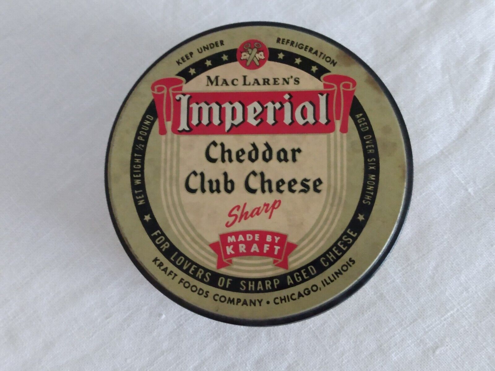 VTG TIN KRAFT MacLAREN'S IMPERIAL Cheddar Club Cheese Container