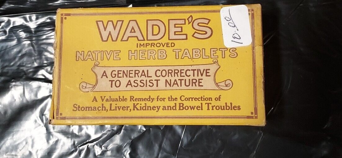 Antique Vintage Wade's  Herb Laxative Tablets Box Barks Roots Quack Medicine Adv