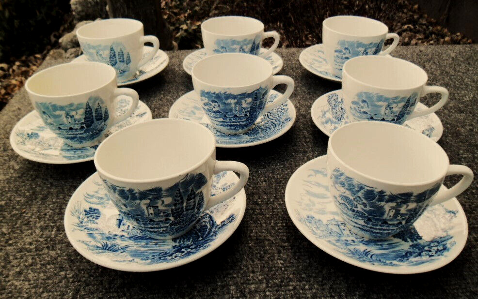 Enoch Wedgwood Tunstall LTD Countryside Teacups and Saucers Set of 8