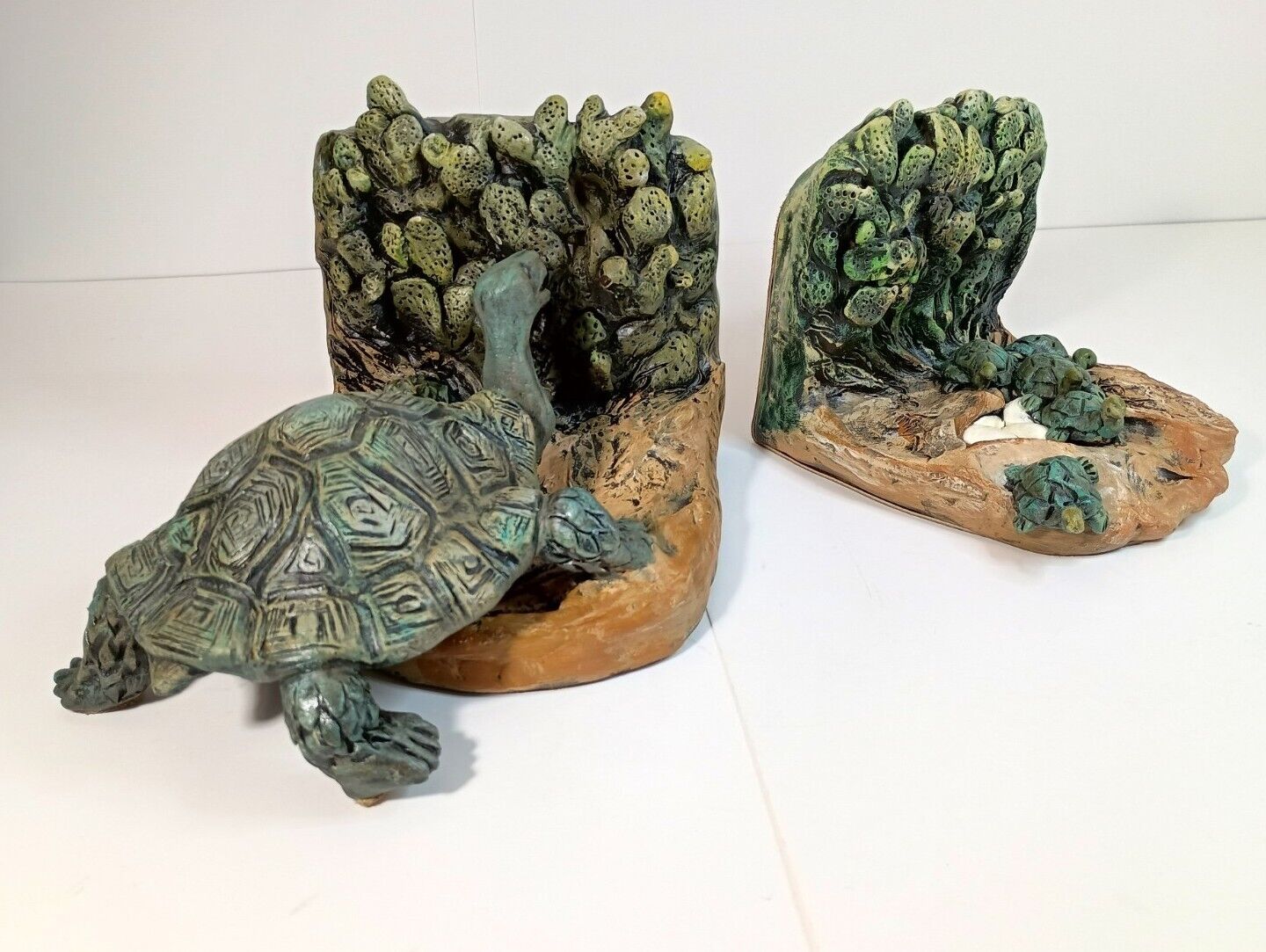 Vintage Turtle Mother And Hatchlings Bookends; Beautiful, Heavy, Unique