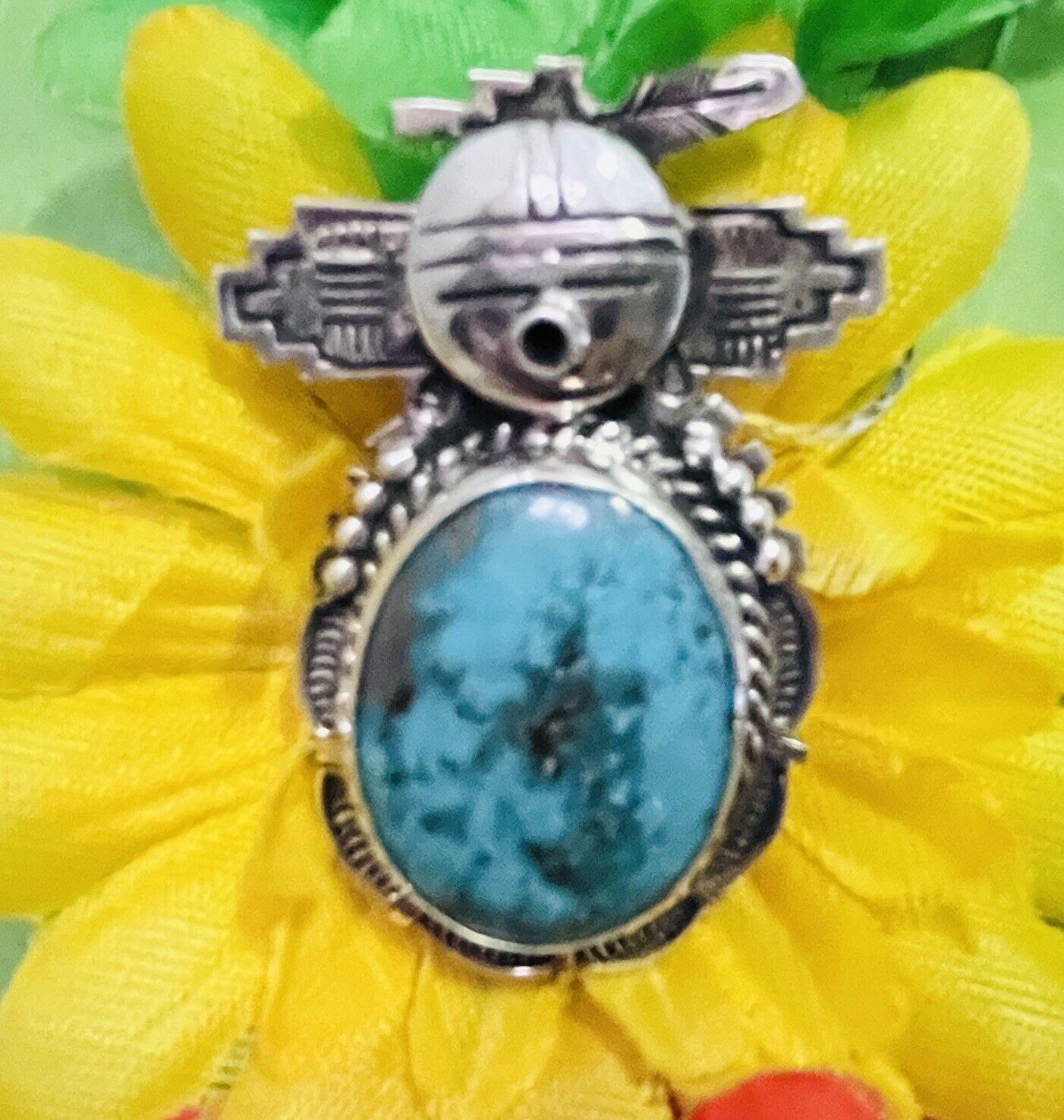 Bennie Nation Navajo Turquoise Kachina Maiden Necklace #137 SIGNED