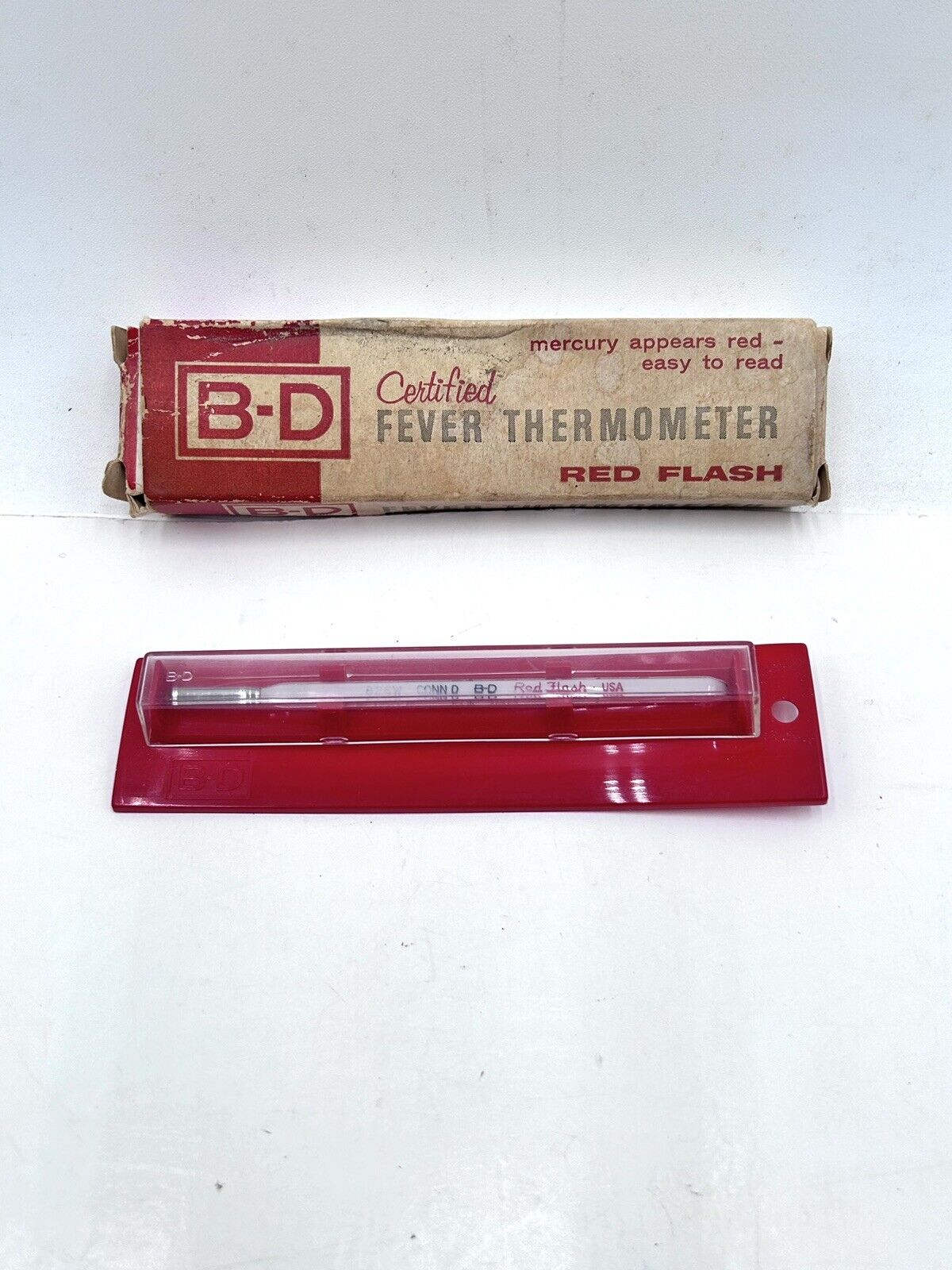 Vintage Red Flash BD Glass Oral Fever Thermometer TR105 Beckon Dickinson USA