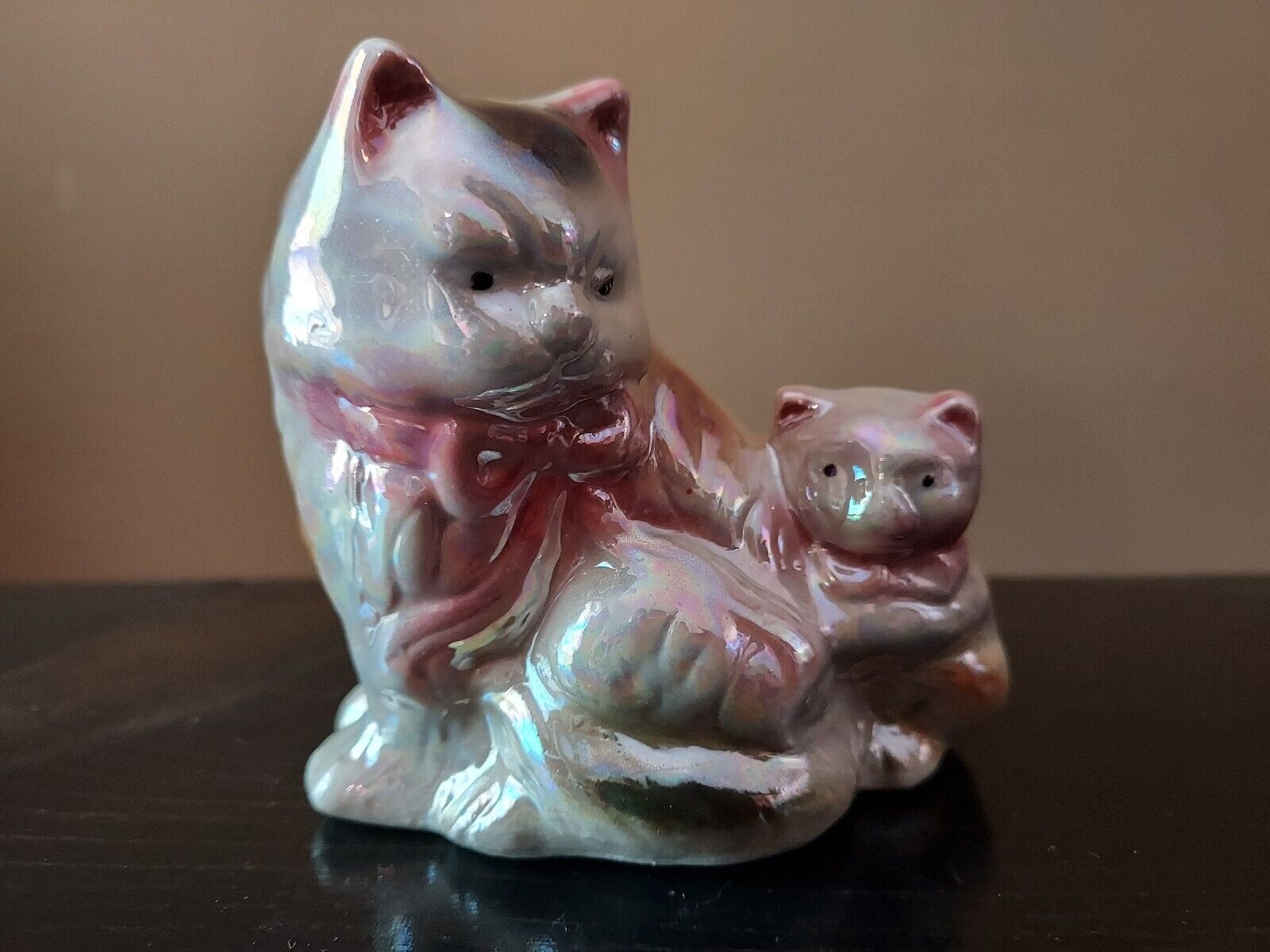 Hand Painted Pearlized Porcelain Cats Figurine