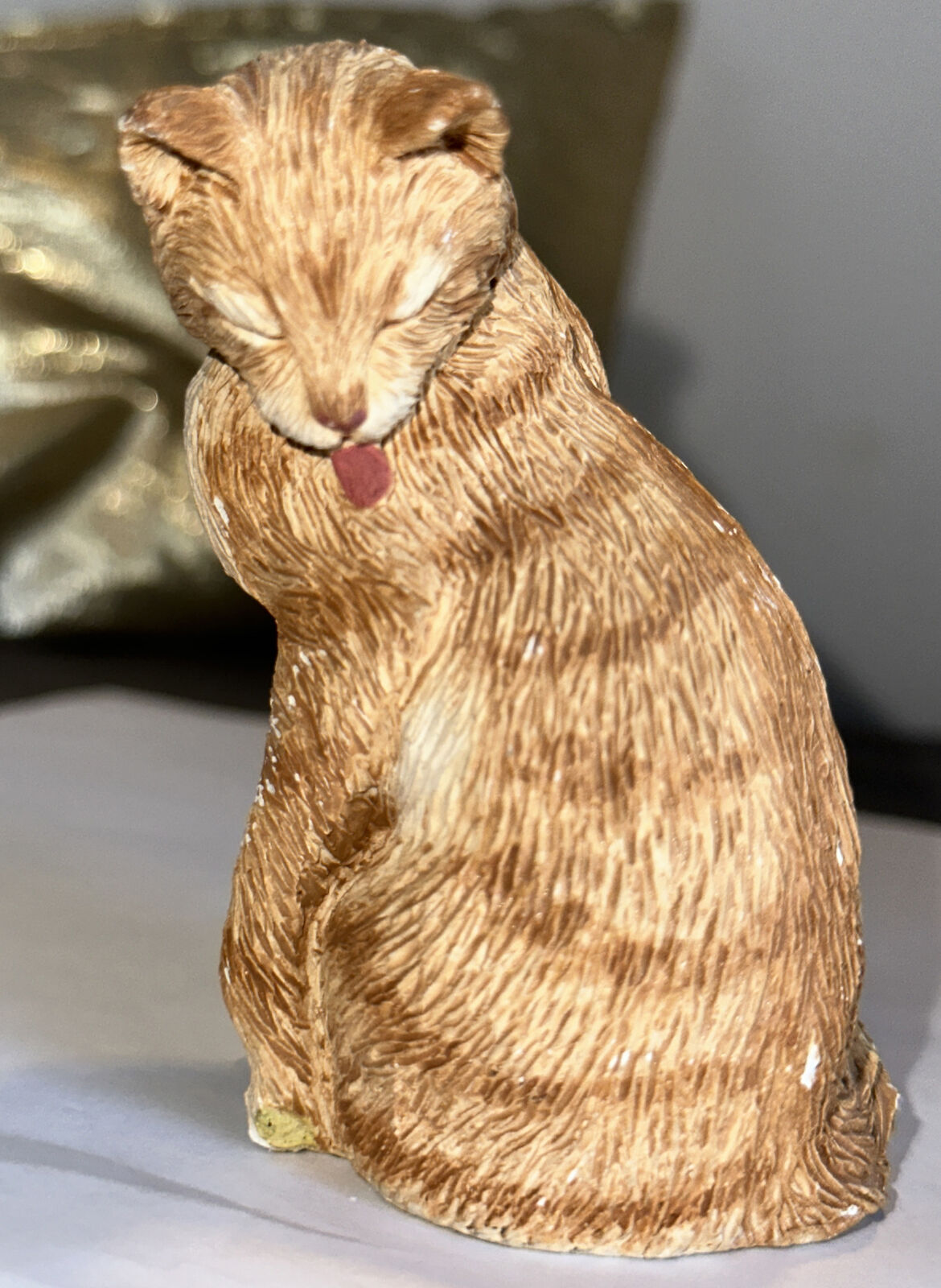 Stone critter Grooming Cat Sandra Brue Cat 3” yellow tabby Rare