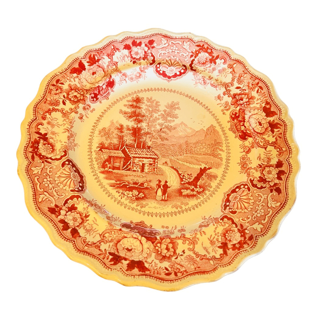 Staffordshire American Historical New Hampshire Plate 1835 antique 9” red white