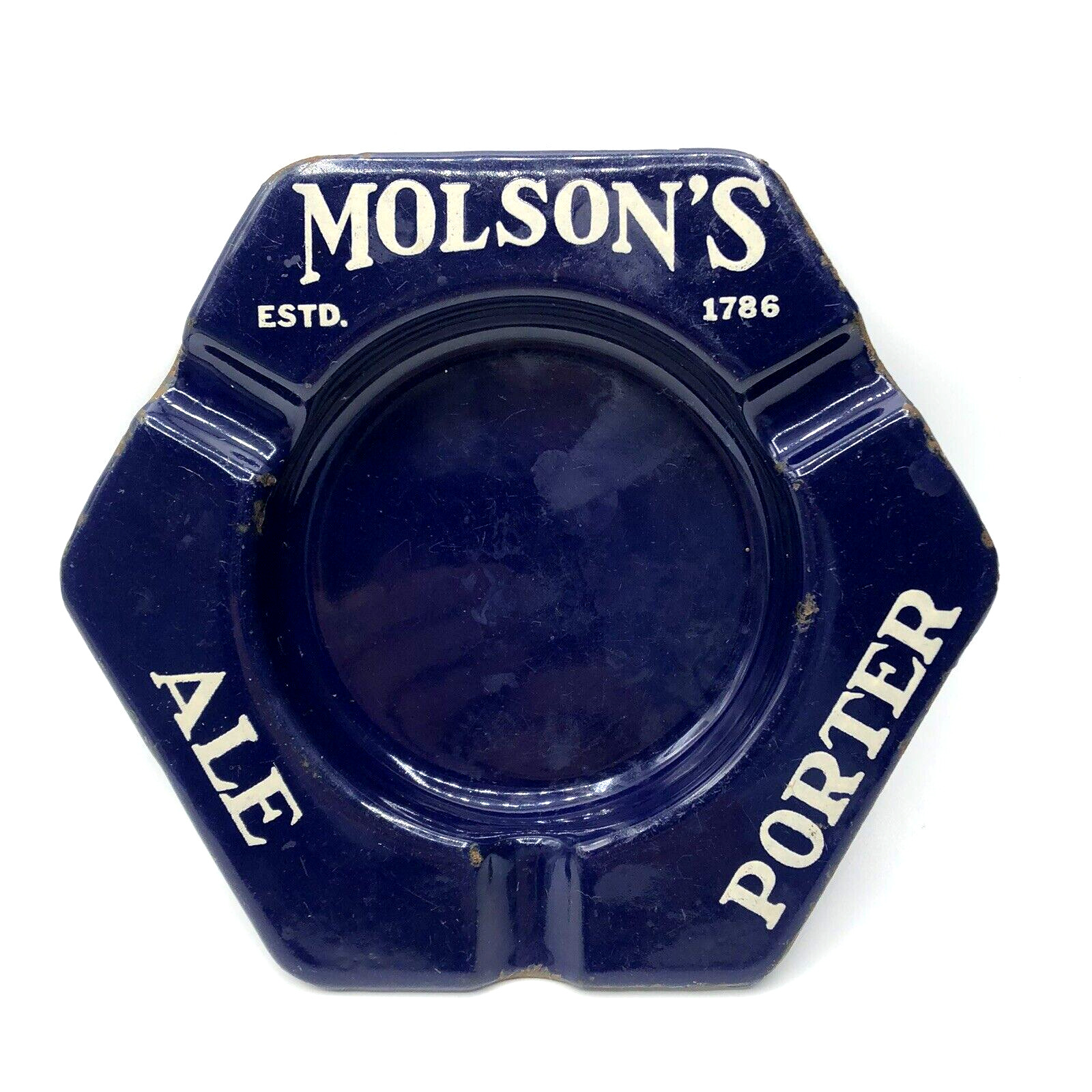 Vintage MOLSON\'S Ale Porter BEER Porcelain ADVERTISING Enamel ASHTRAY Promo BAR