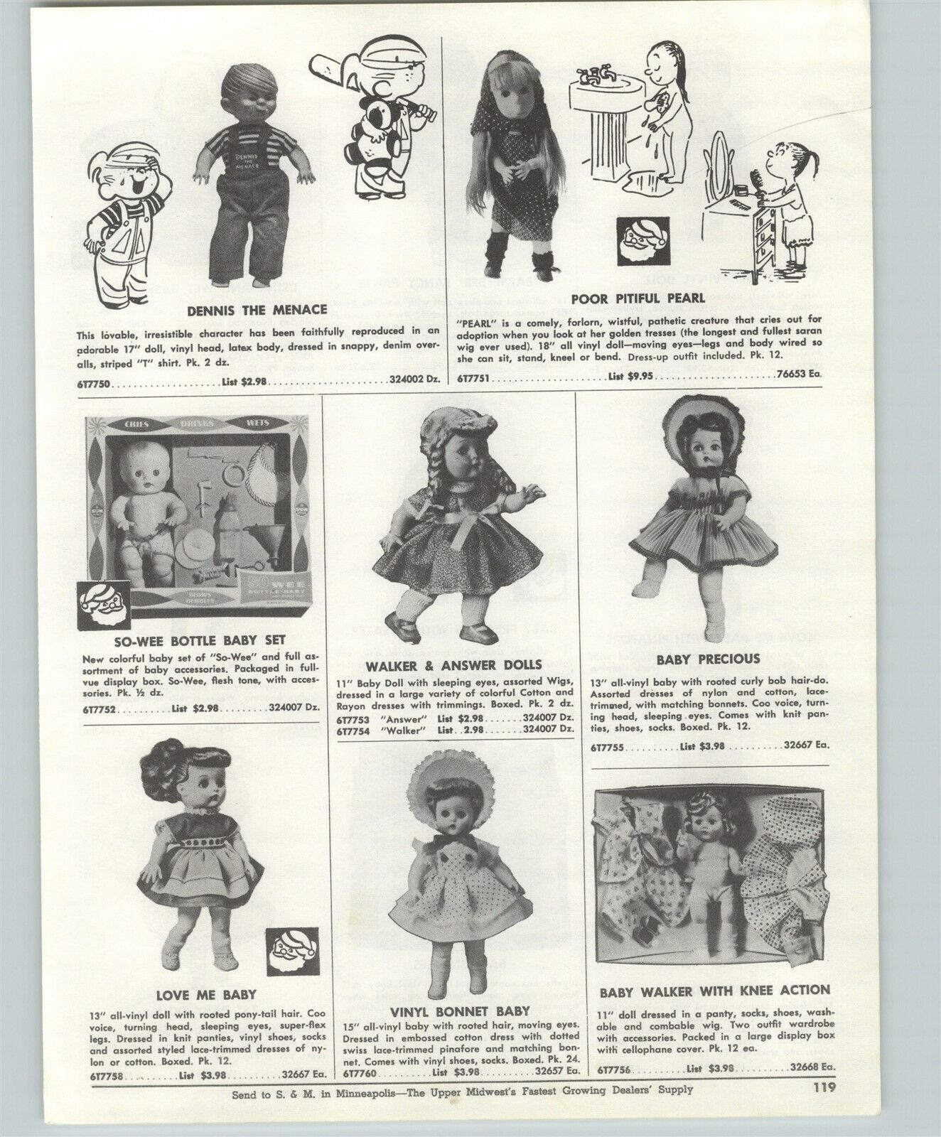 1957 PAPER AD Horsman Poor Pitiful Pearl Doll Dennis The Menace So Wee Baby
