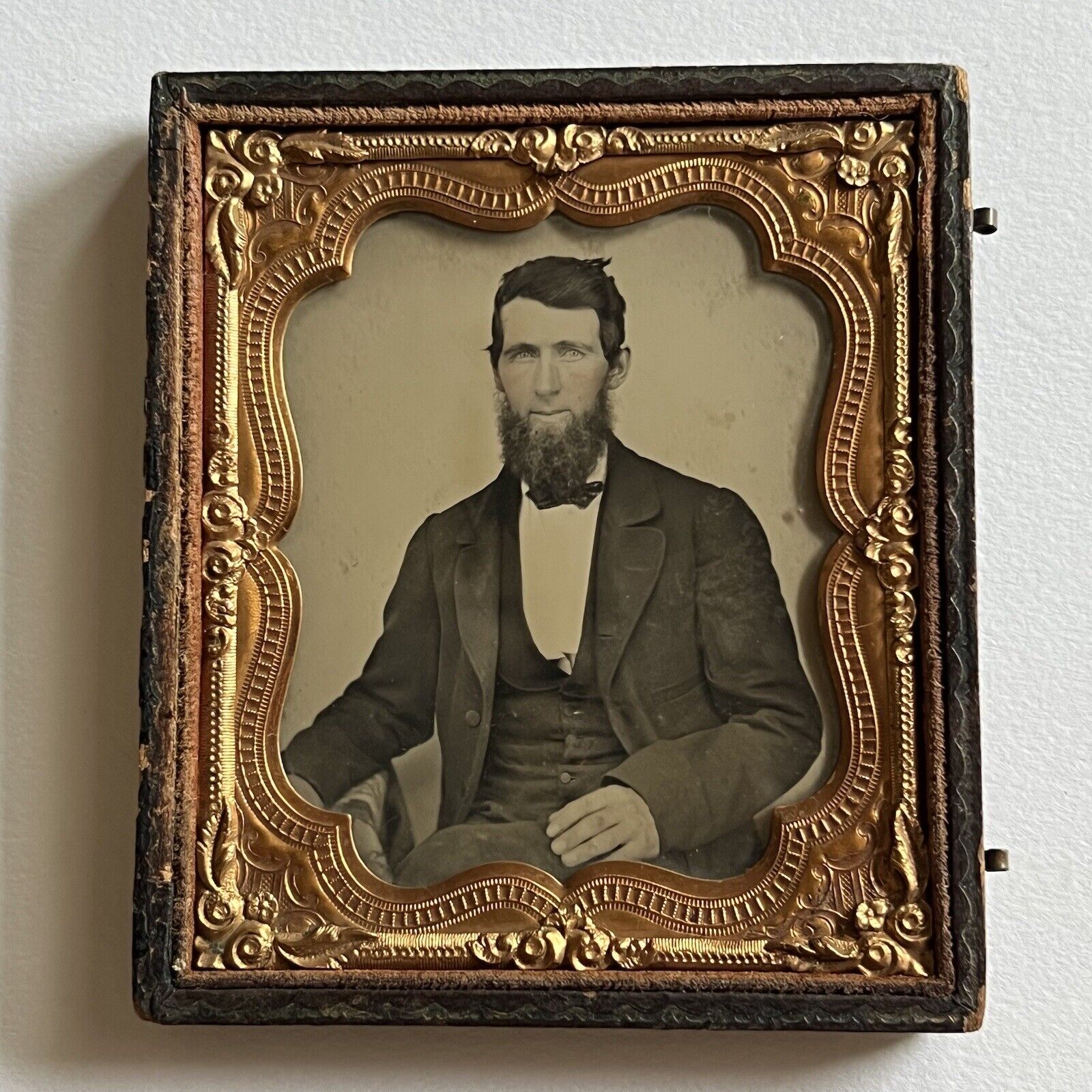 Antique Ruby Ambrotype Photograph Charming Man Great Beard Kind Eyes Suit & Tie