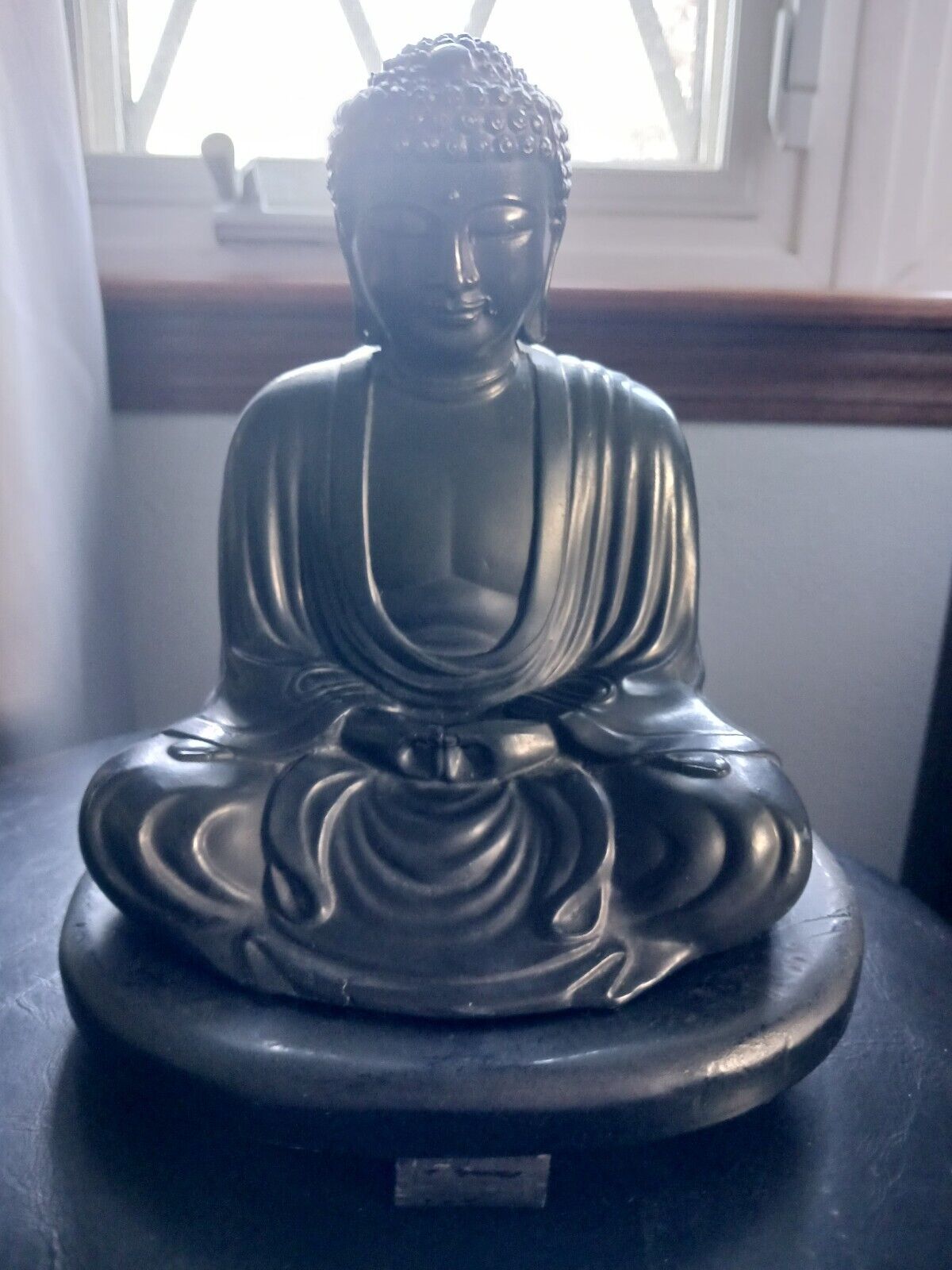 Vintage Metal Chinese Amitabha Buddha With Wooden Pedestal. 