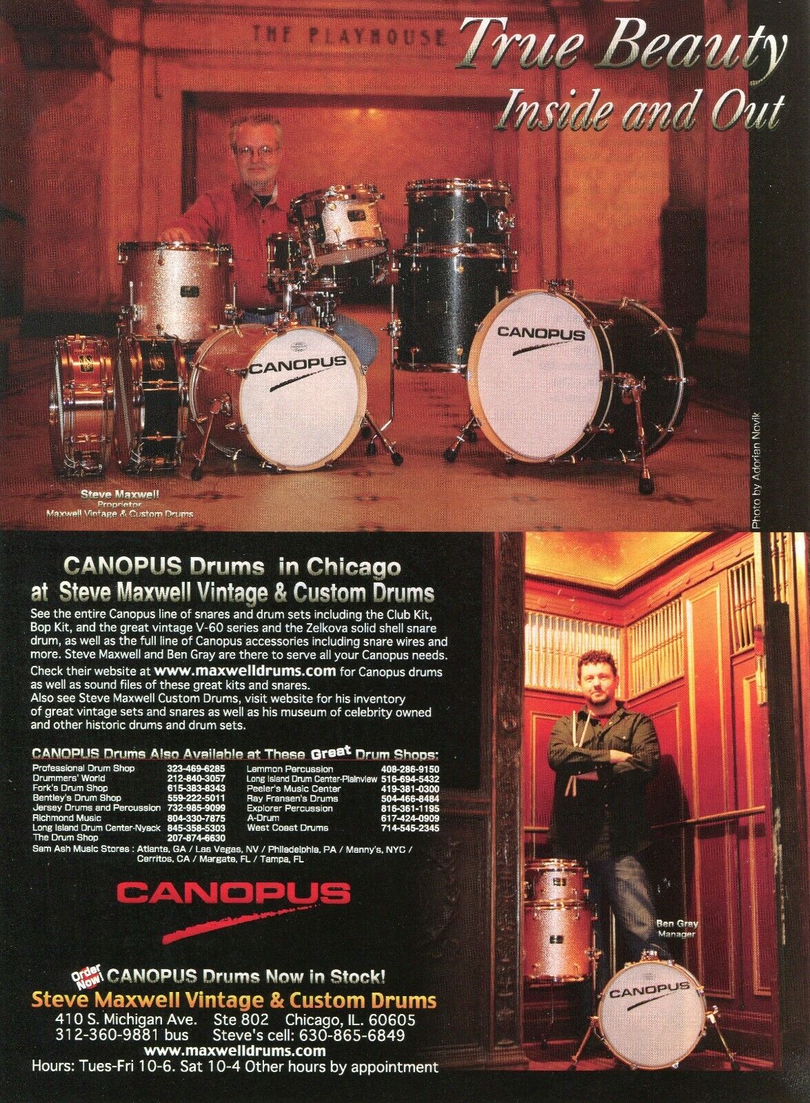 2007 Print Ad of Canopus Drum Kits & Snares at Steve Maxwell Drum Shop Chicago