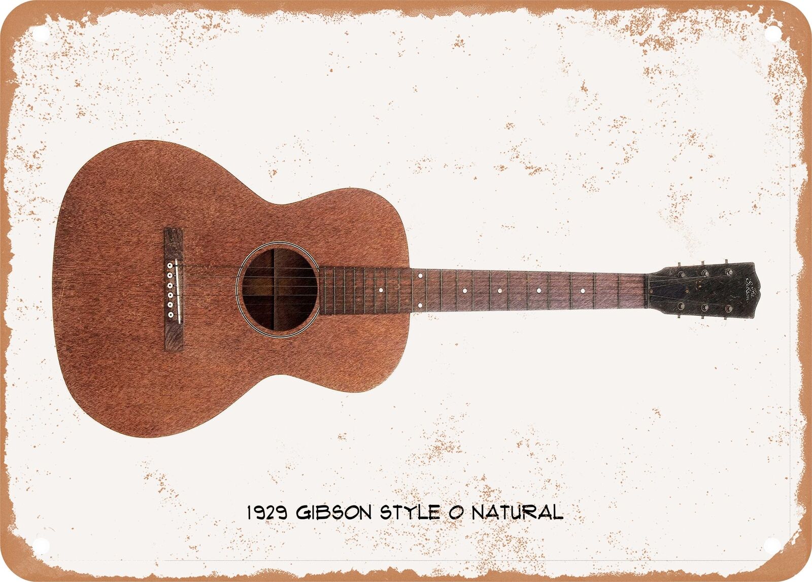 Guitar Art - 1929 Gibson Style O Natural Pencil Drawing - Rusty Look Metal Sign