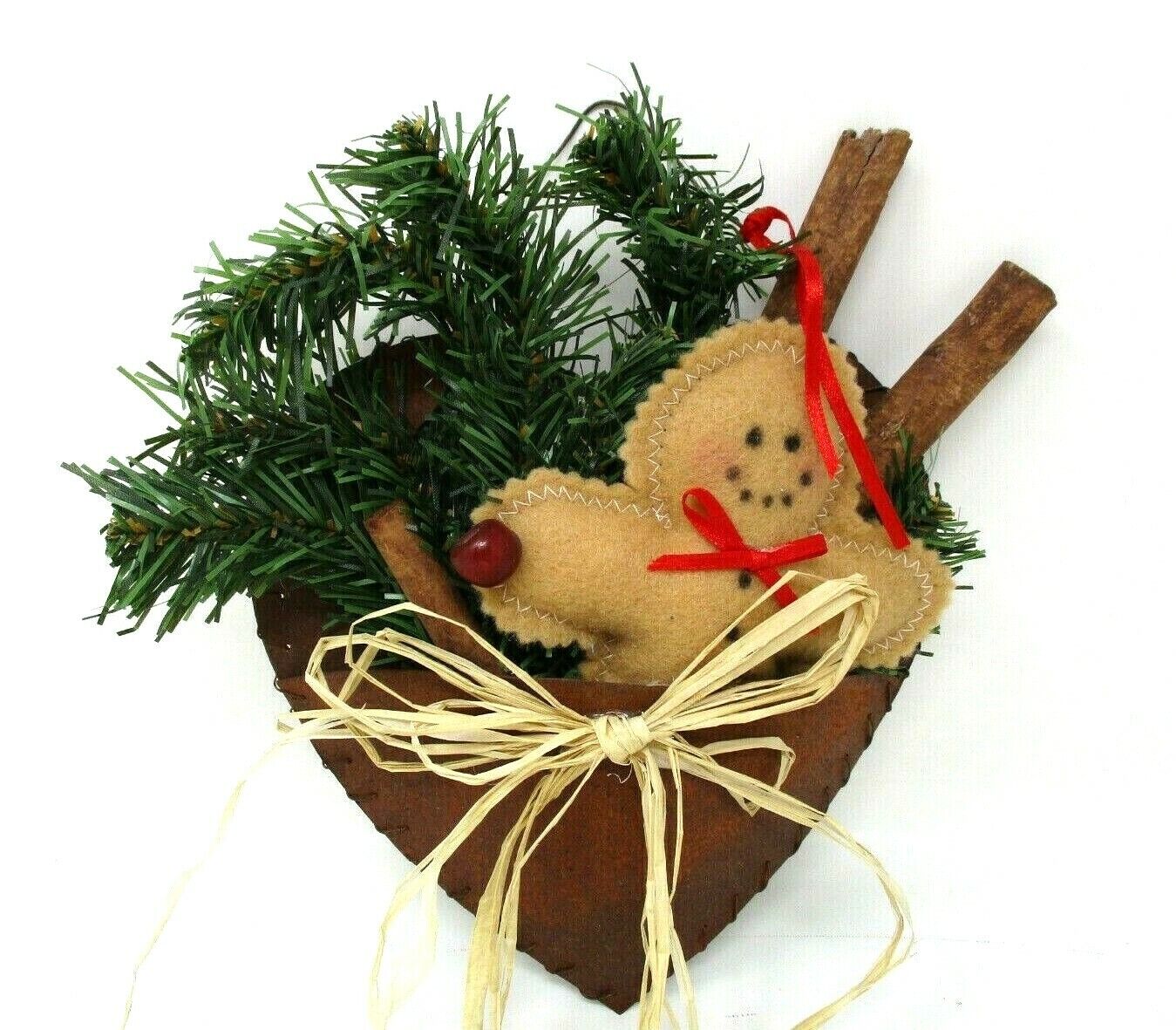 Gingerbread Man Rustic Primitive country Christmas decor rusted metal heart