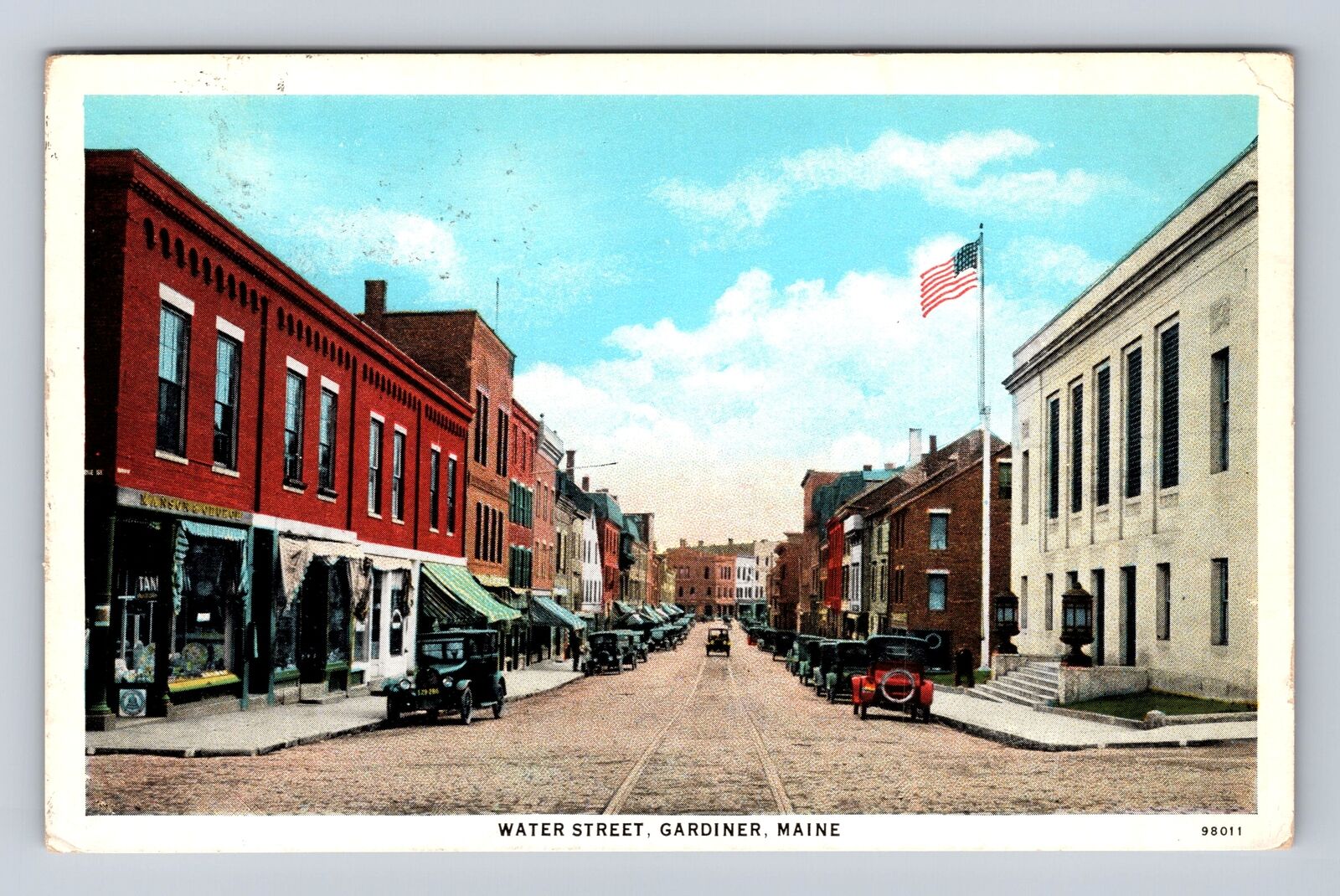 Gardiner ME-Maine, Water Street, Advertisement, Antique, Vintage c1931 Postcard