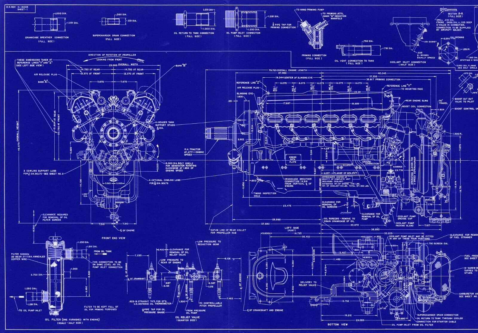 PACKARD V-1650 ENGINE PLAN BLUEPRINTS & TECHNICAL DATA RARE DETAIL 1940\'s Merlin