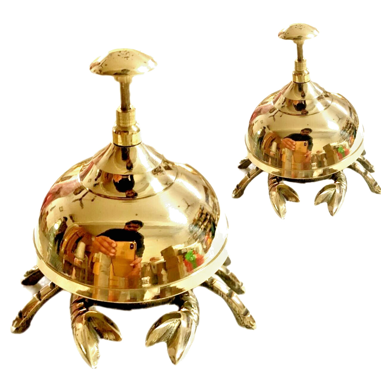 Vintage Brass Desk Bell (Pack of 2), Nautical Ornate Table Bell, Call Bell Gift