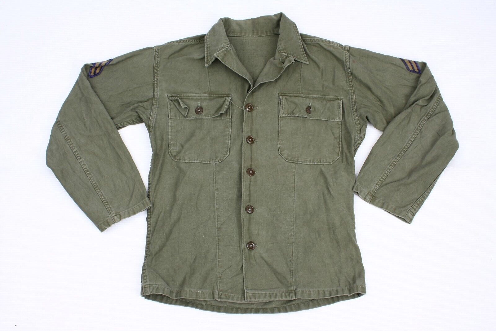 Vintage 50s 60s US Army OG-107 Sateen Shirt Type 1 Small Corporal Korea Vietnam