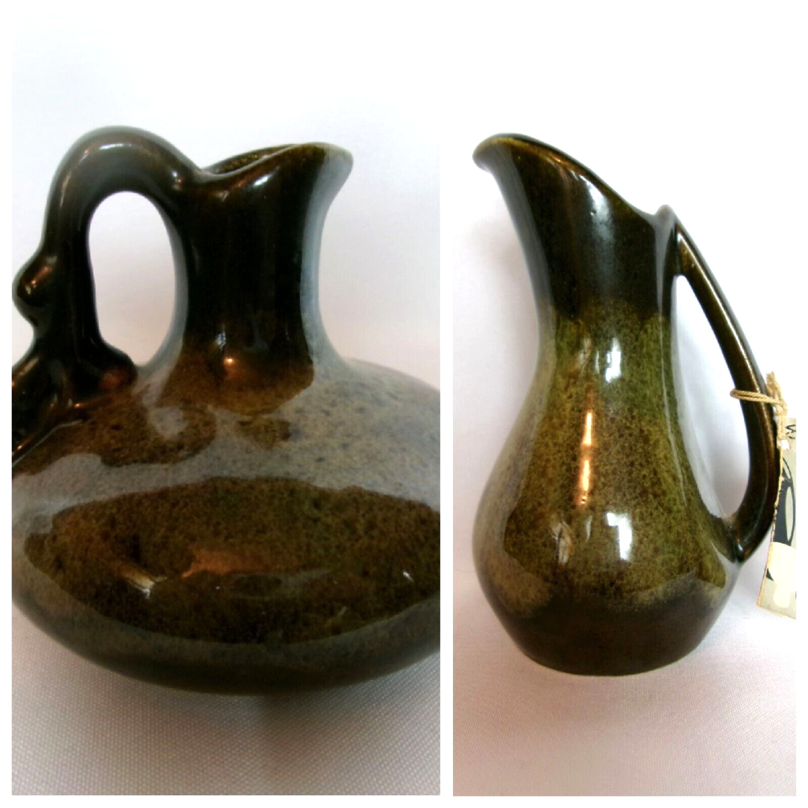 Lot/2 – MCM Vintage ELWILL (Canada) Drip Glazed Pottery Pitcher Ewer Vases -EUC