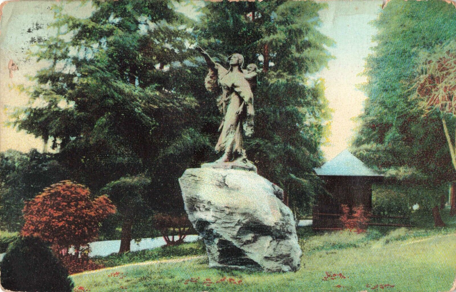 Portland OR Oregon, Sacajewea Bronze Statue in City Park, Vintage Postcard
