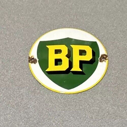 VINTAGE DOMED BP BRITISH PETROLEUM PORCELAIN SIGN CAR GAS TRUCK OIL