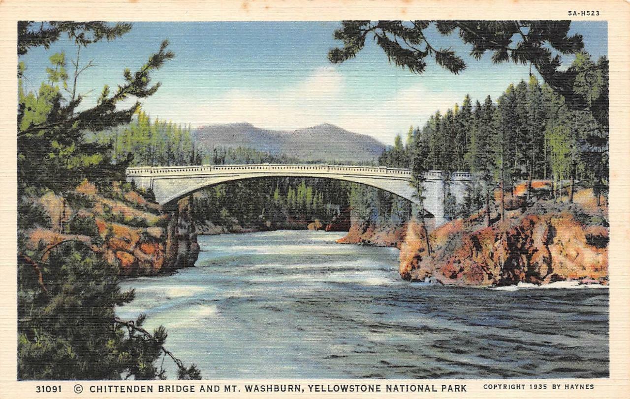 Wyoming WY  CHITTENDEN BRIDGE~Yellow Stone River YELLOWSTONE PARK  1935 Postcard