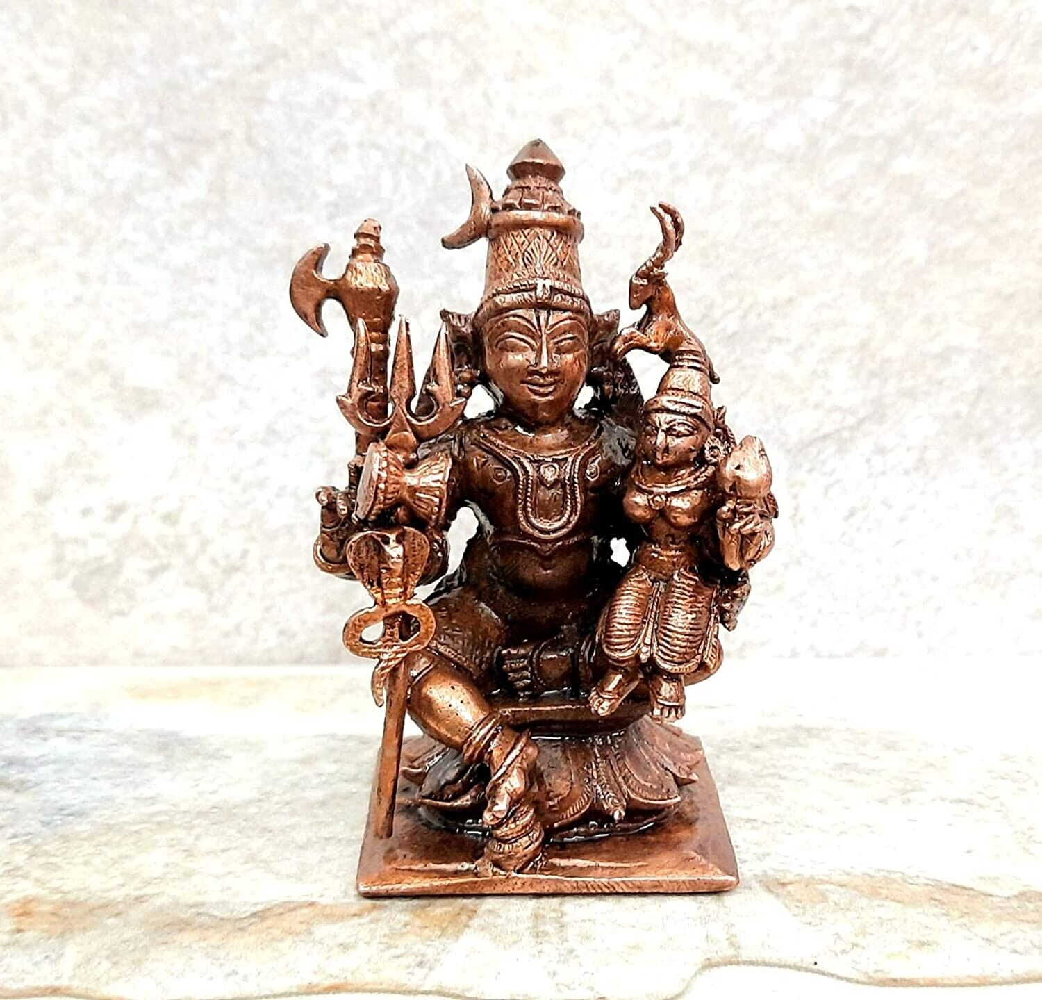Antique Hindu Lord Shiva and Parvathi Handmade Copper Statue Rich Patina
