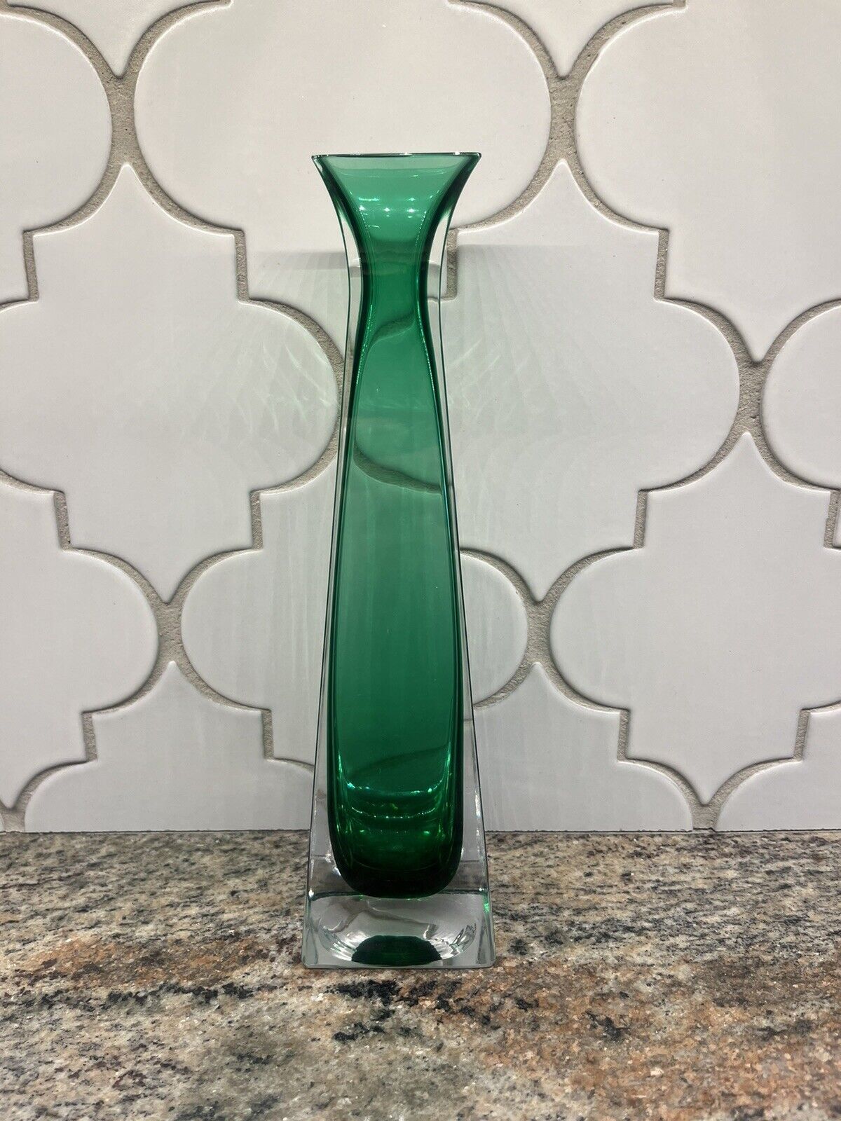 ROYAL GALLERY GREEN LEAD CRYSTAL VASE - Made in Italy - Heavy