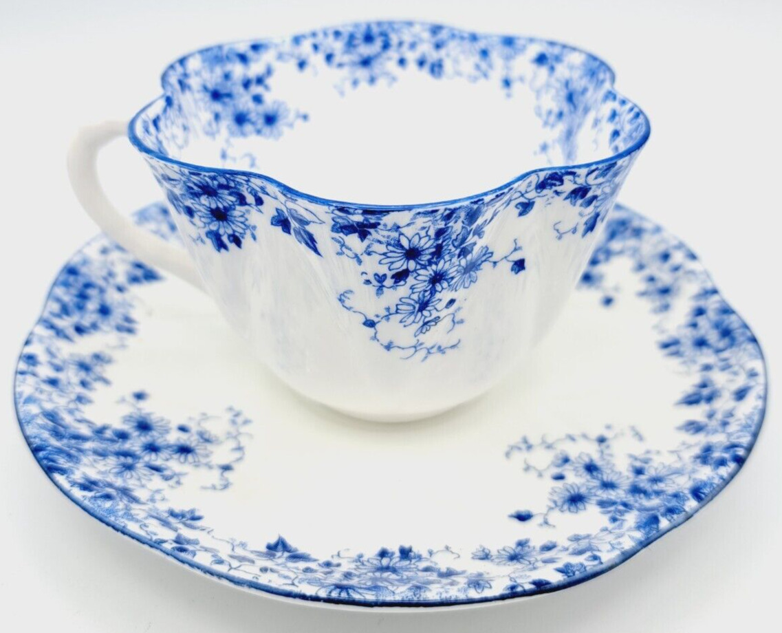 Shelley Dainty Blue Flowers Vintage Teacup and Saucer Fine Bone China England