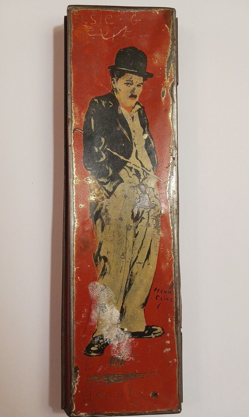 1920s Red Charlie Chaplin Pencil Tin by  Henry Clive. Beautebox Canco.  Antique