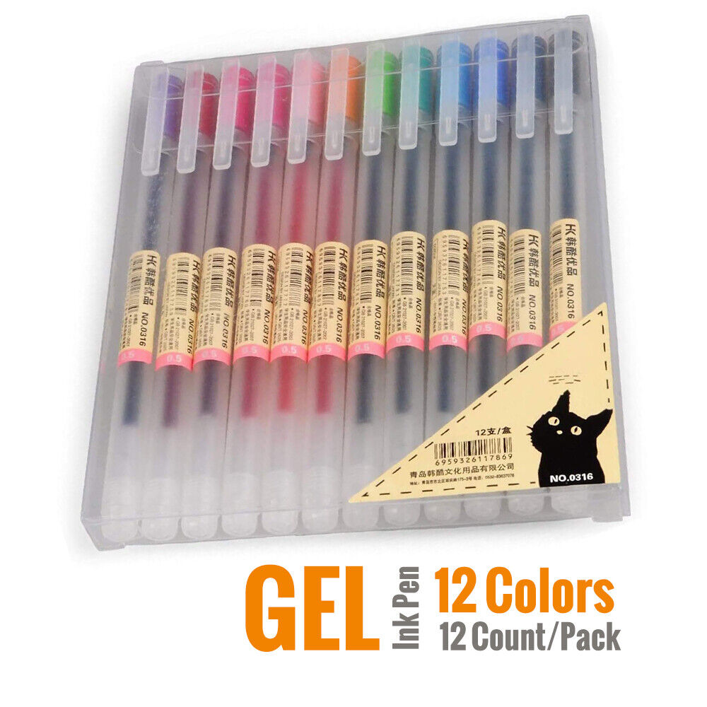 12 ct Colorful Gel Pens 0.5mm BallPoint Pen Fine Point Japanese School Supplies
