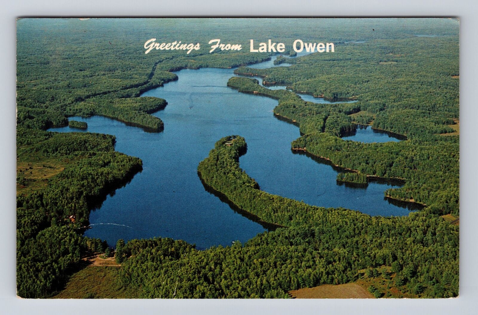 Cable WI-Wisconsin, Aerial Lake Owen, Antique, Vintage Souvenir c1967 Postcard