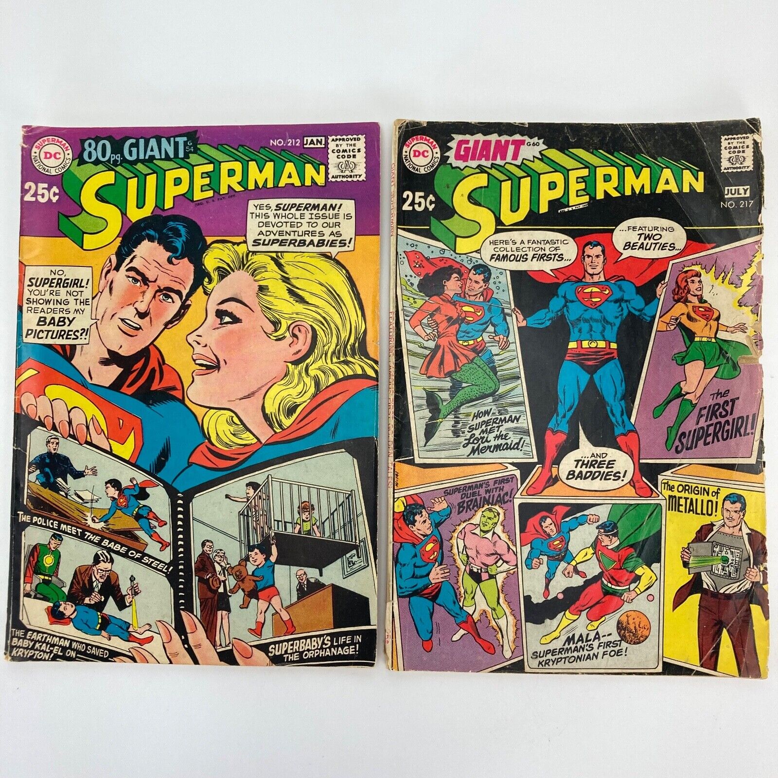 DC Comics Giant Superman #212 #217 1968 1969 Lot of 2 Large 80 Pages