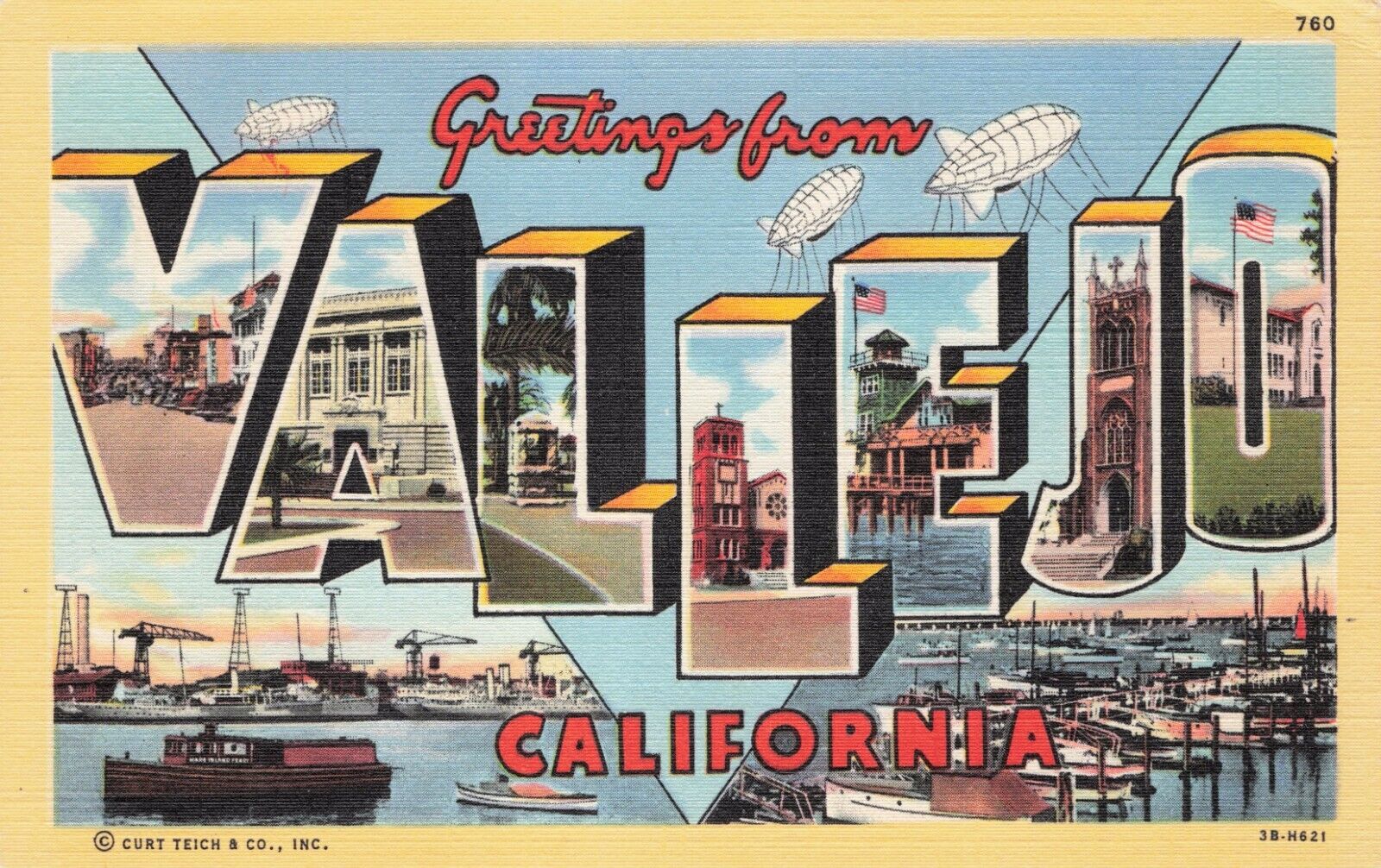 Vallejo California Large Letter Vintage Linen Postcard