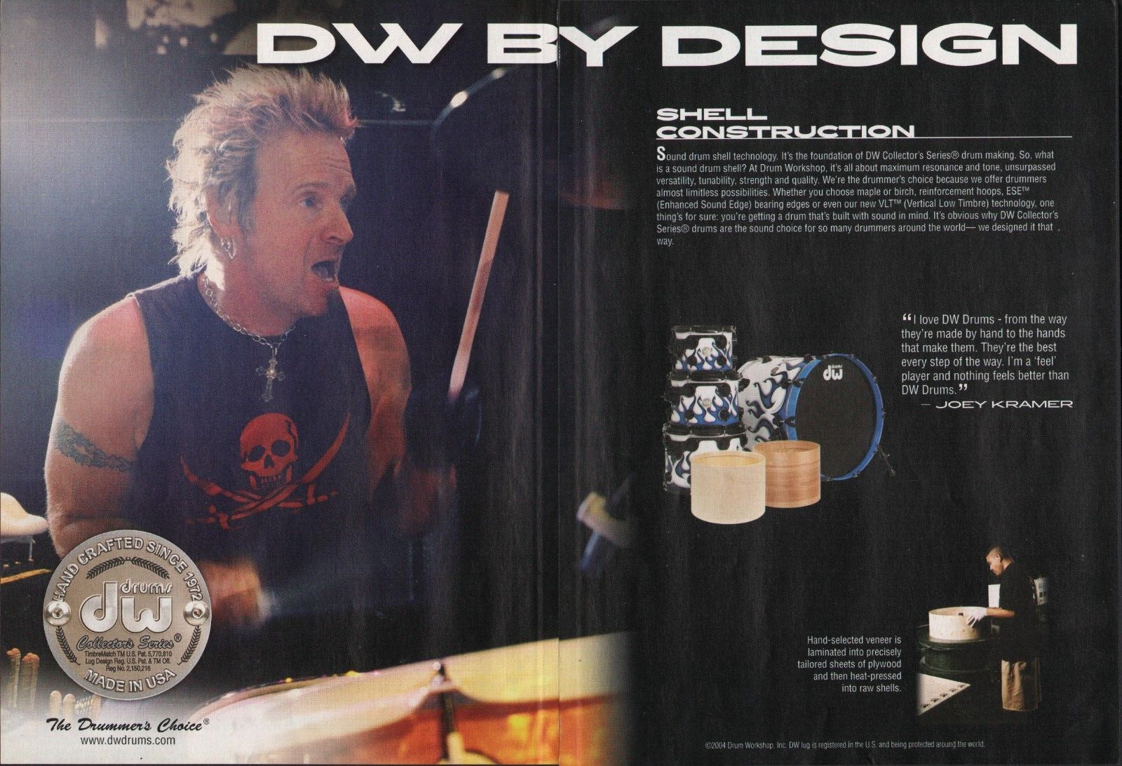 2005 2pg Print Ad of Drum Workshop DW Collector\'s Series Joey Kramer Aerosmith
