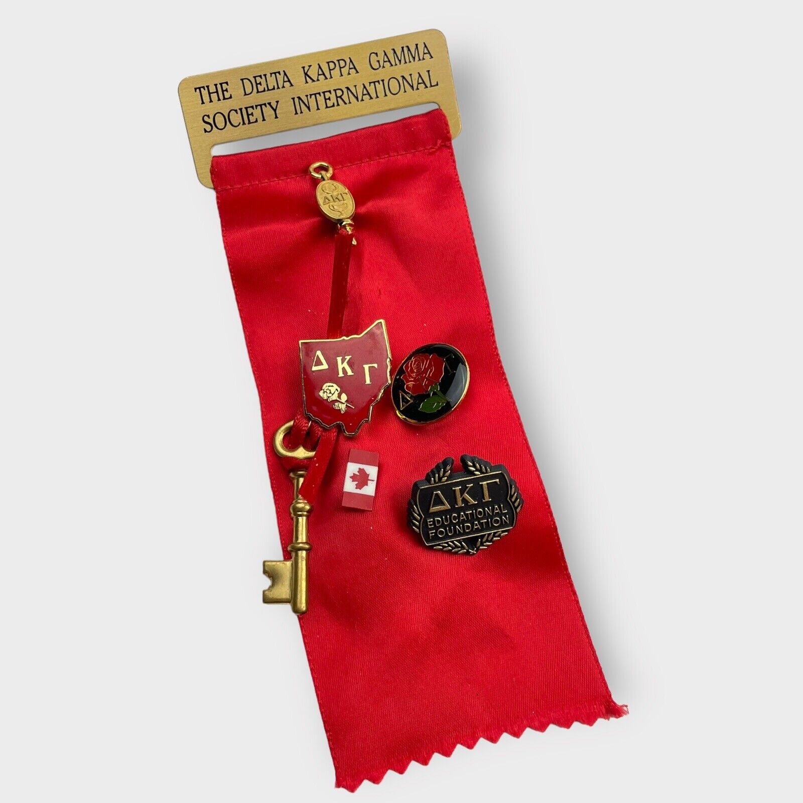 VTG Delta Kappa Gamma Society International Ribbon + 5 Collectible Pins