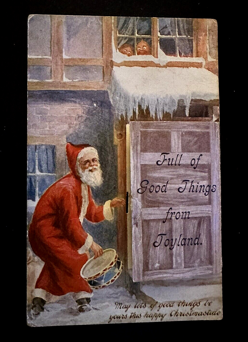 Vintage Novelty Santa Claus~Fold Out Mechanical Postcard Christmas Toyland~k730