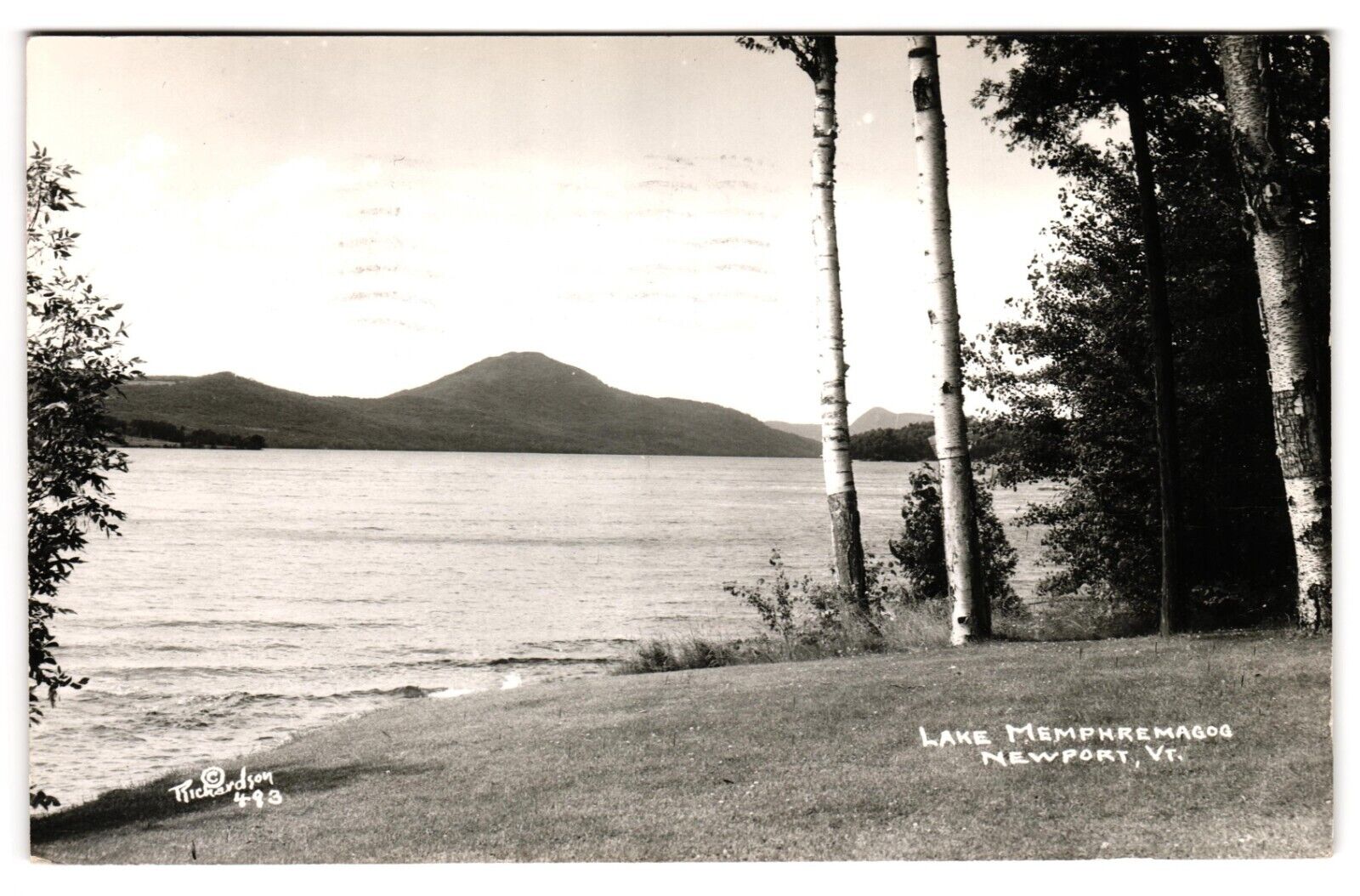Lake Memphremagog VT Canadian Border RPPC Birch Trees c1950s Postcard