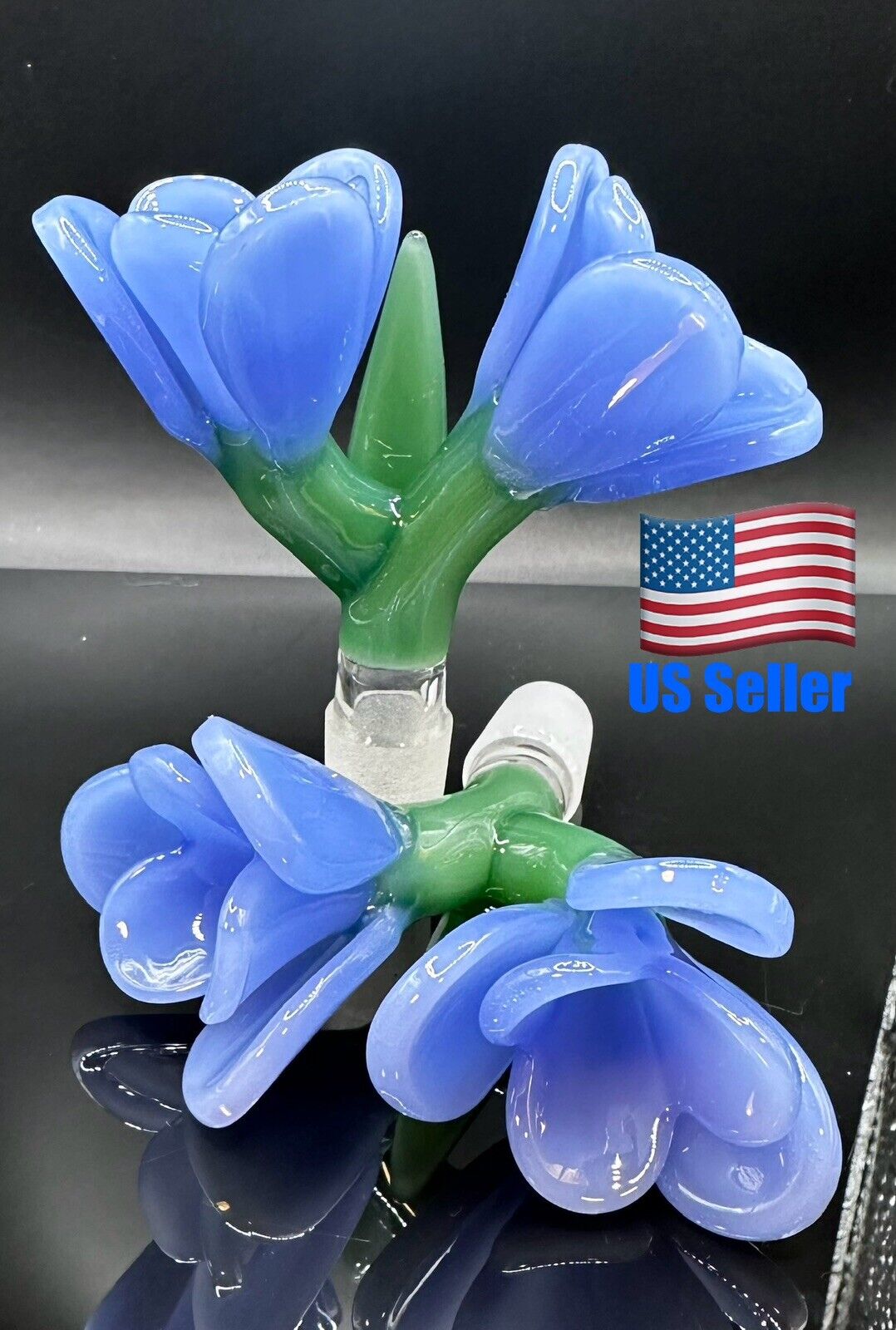 14mm Duel Flower Glass Bowl - Blue - Unique, High Quality, Thick Glass