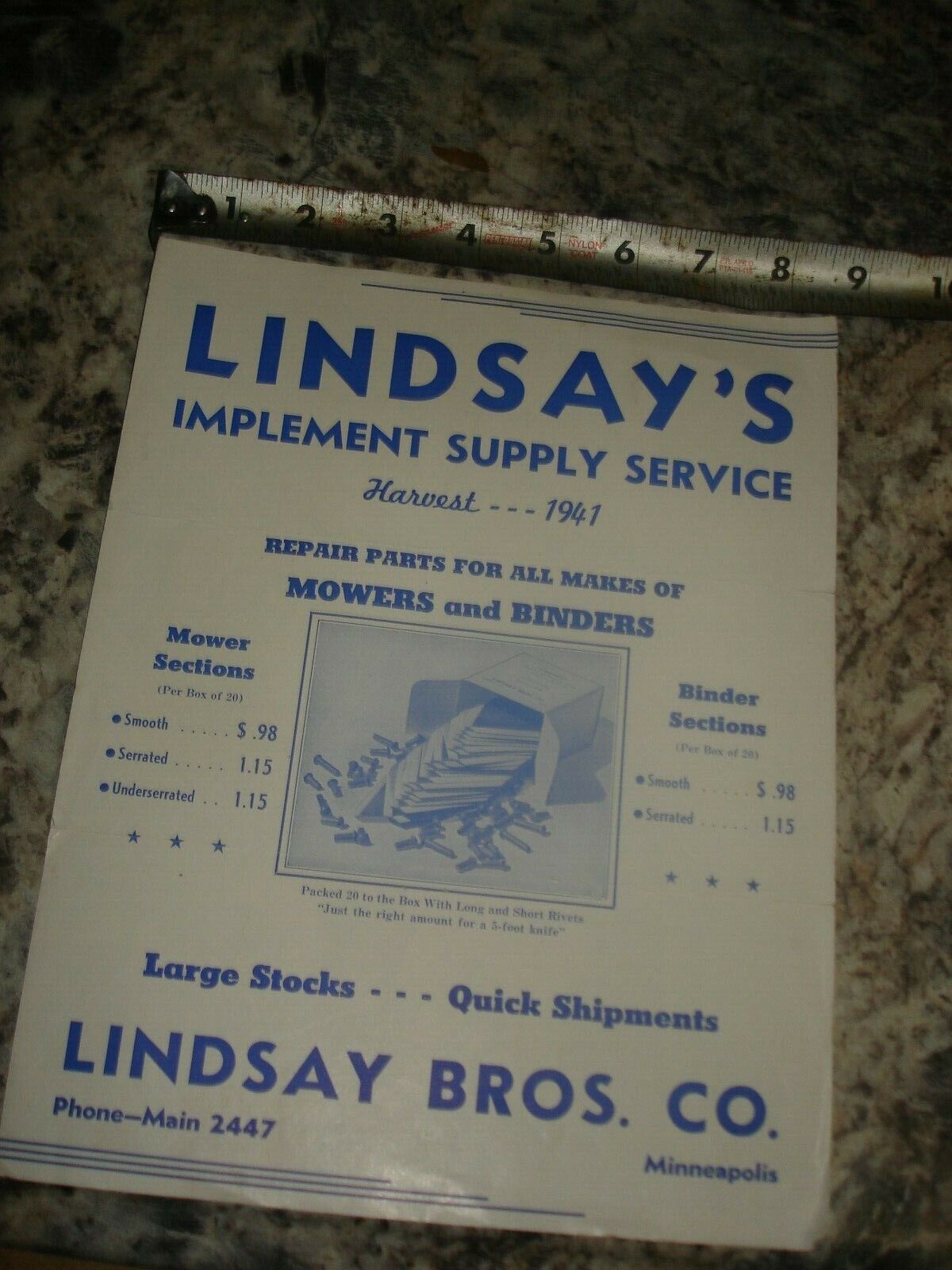 Vintage Lindsay's implement supply service tools    ad brochure Old antique 