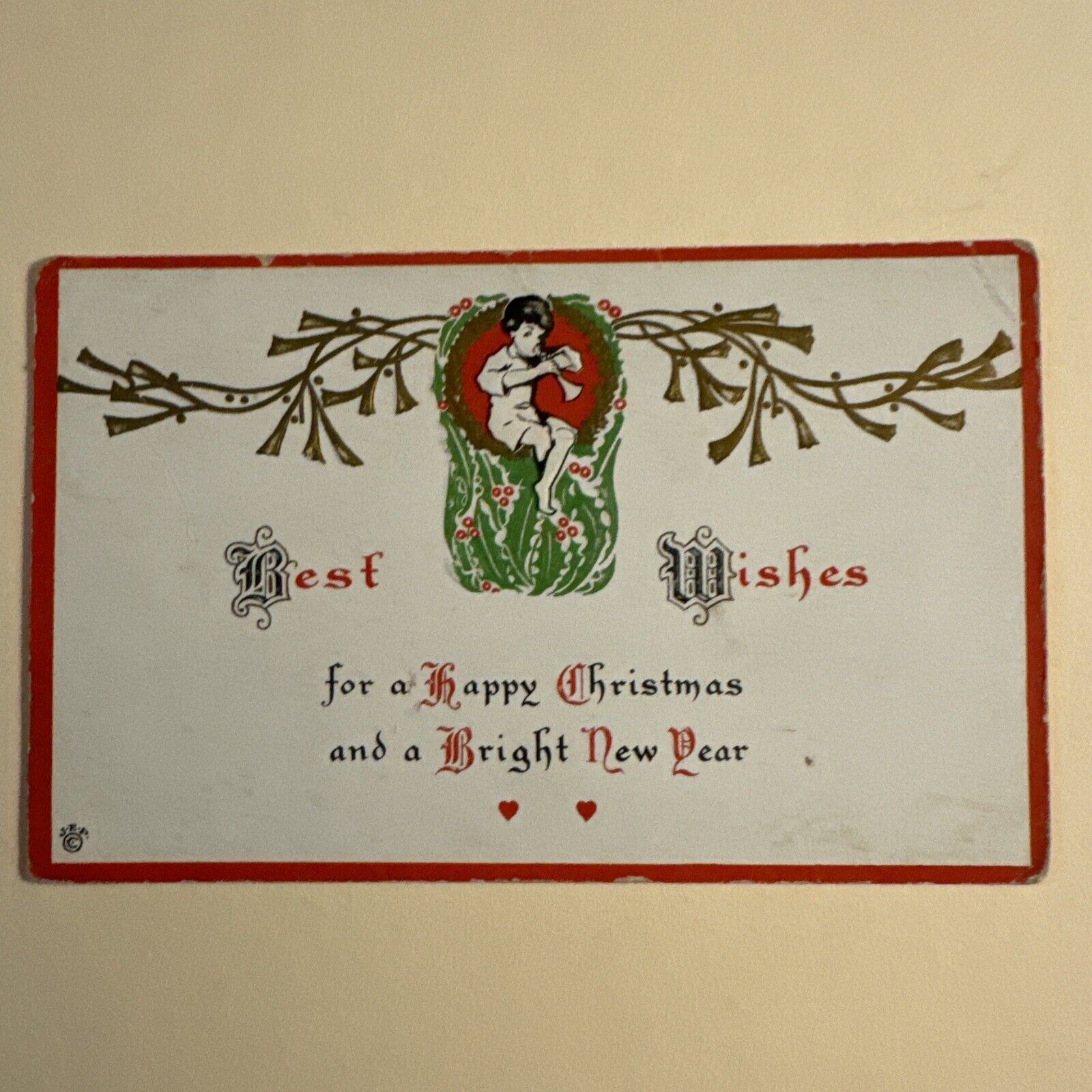 Vintage Best Wishes For A Happy Christmas And A Bright New Year Postcard c1910s