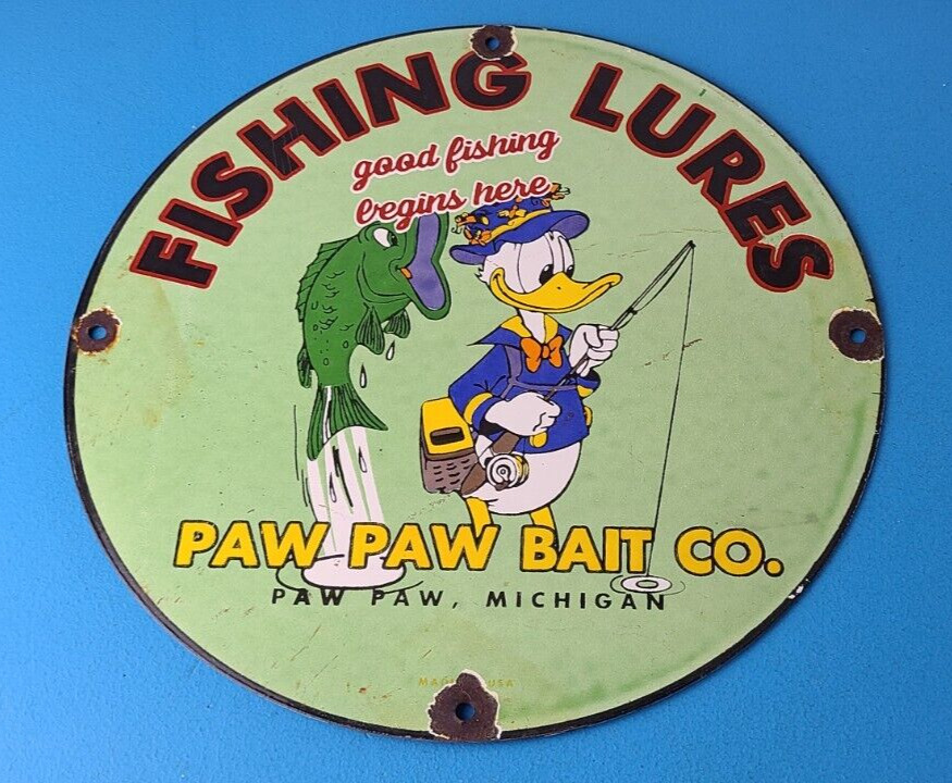 Vintage Paw Paw Bait Sign - Fishing Lures Sign - Gas Service Pump Plate Sign