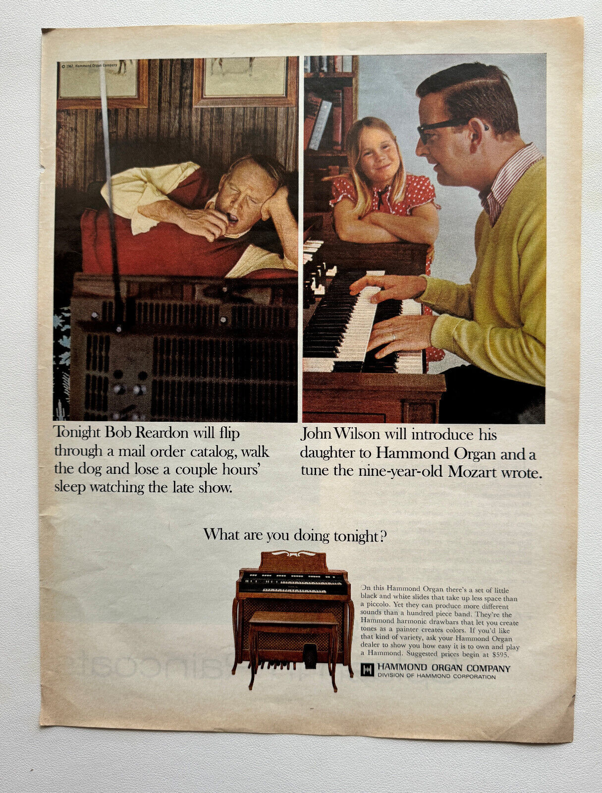 1967 Hammond Harmonic Drawbars Hammond Organ Company Vintage Print Ad