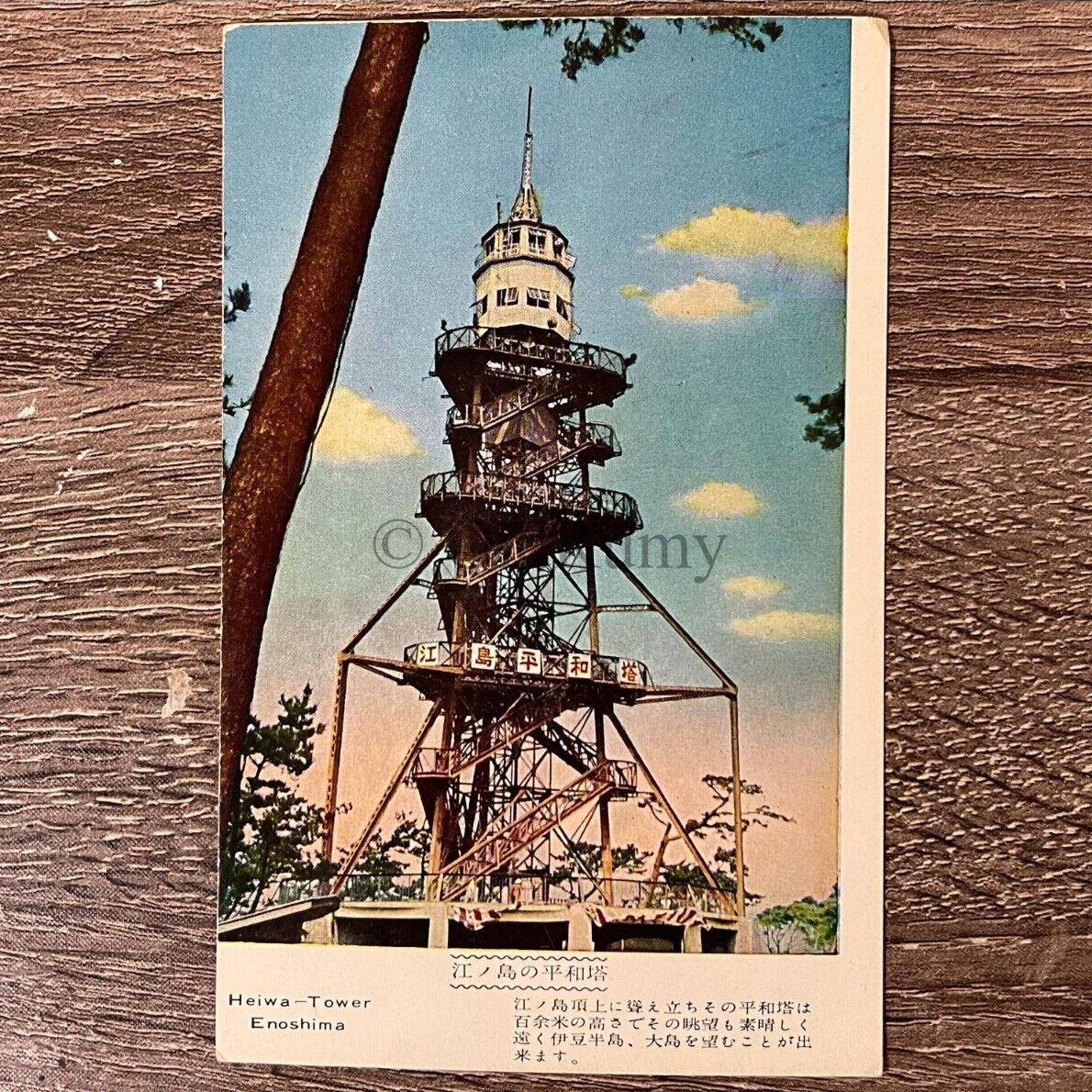 Vintage 1950s 1960s Heiwa Tower Enoshima Japan Real Photo Postcard Made in Japan