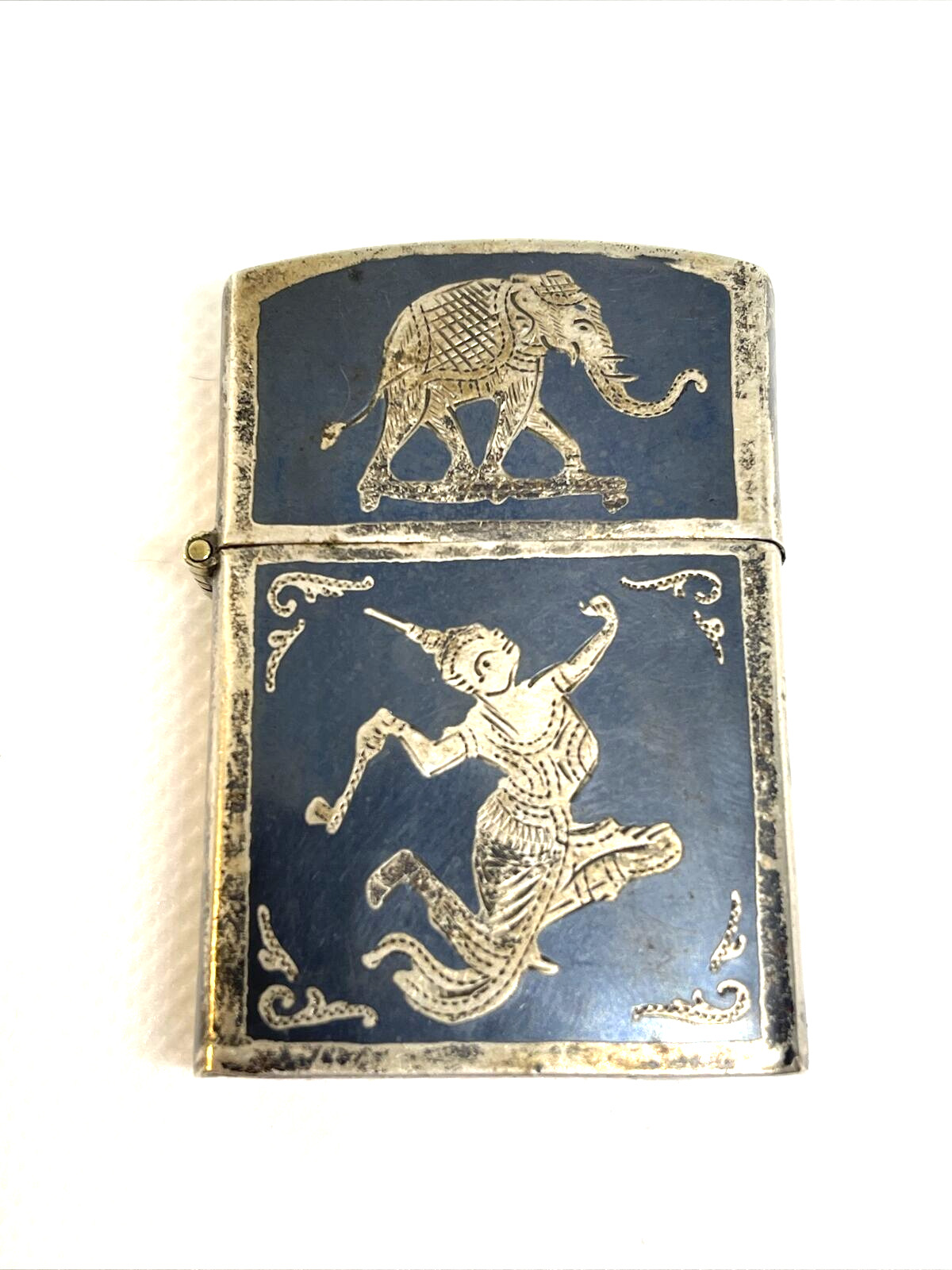 Vintage Lighter Japanese Sterling Enamel Engraved Dragon Elephant Asian