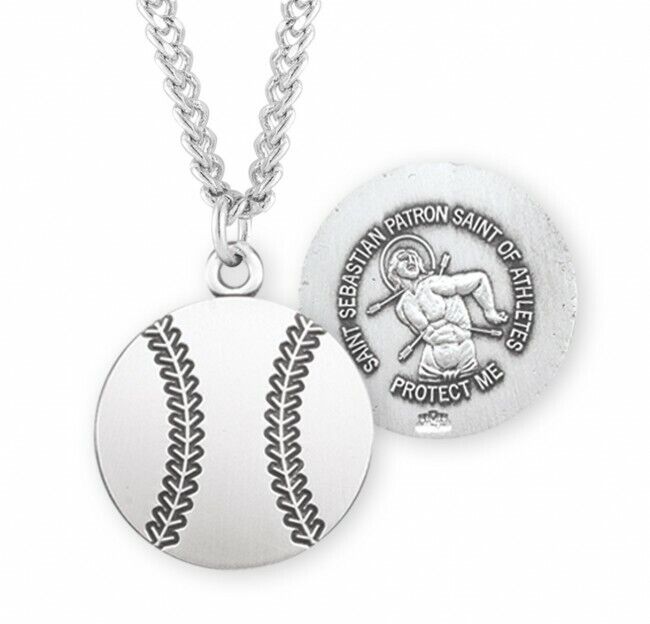 St.Sebastian Sterling Silver Baseball Medal Necklace 