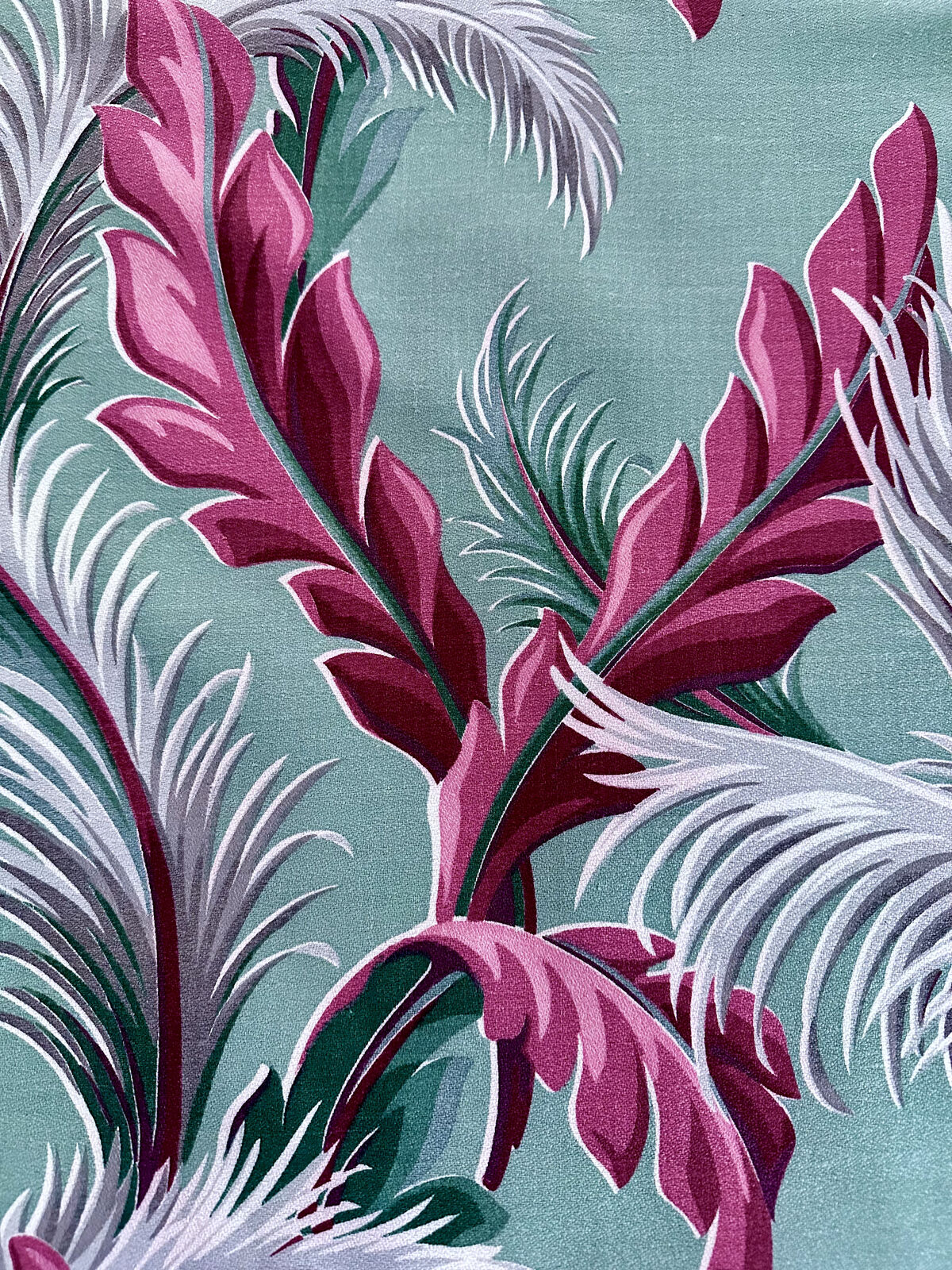 30's Art Deco Hawaiiana in Miami Beach Seafoam Purples Barkcloth Vintage Fabric